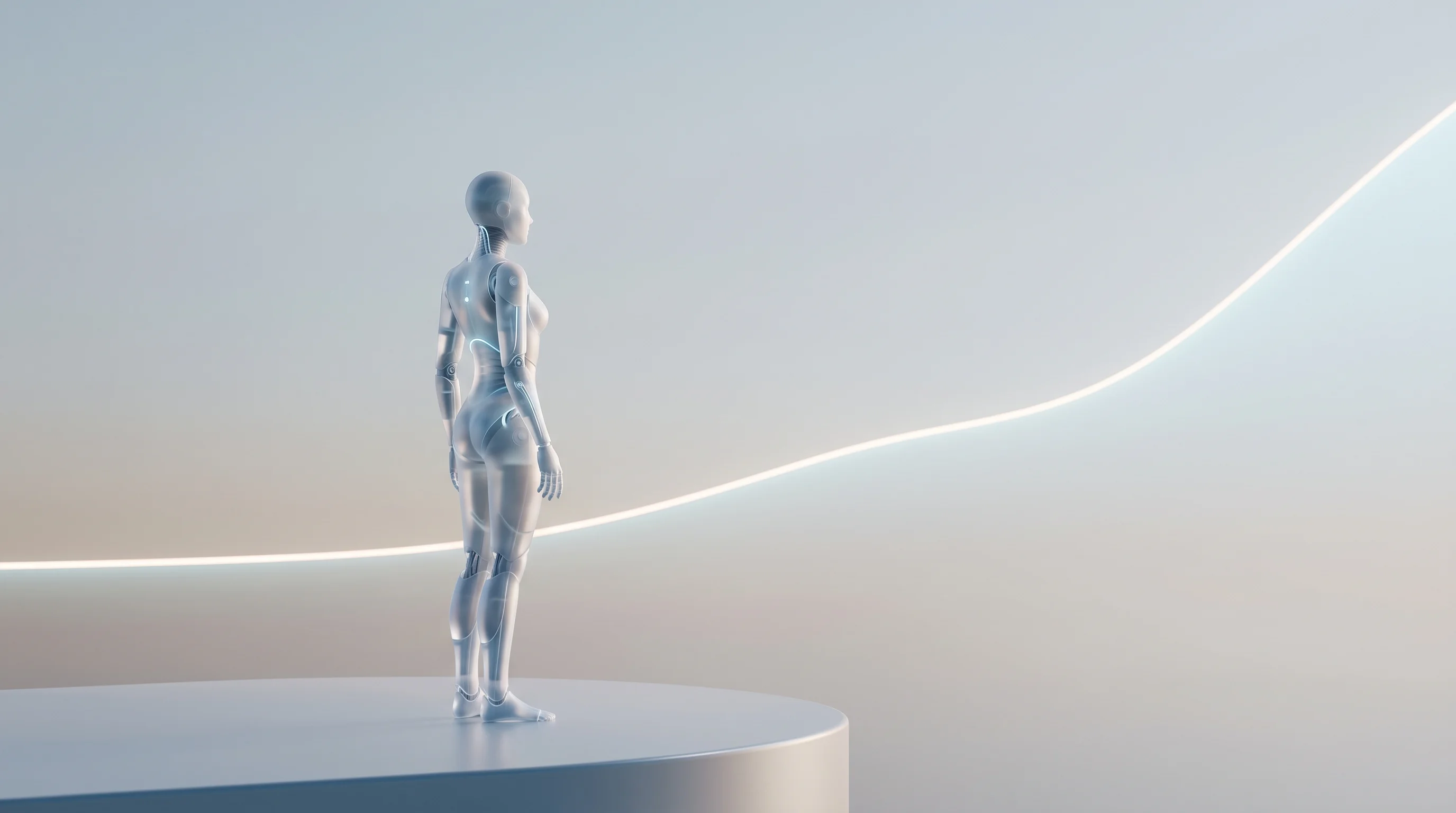 Digital illustration for article section "An Uncertain Horizon" in "Waddle Labs launches AI platform to control robots via prompts" - A conceptual and minimalist representation of an uncertain but expansive economic horizon, featuring...