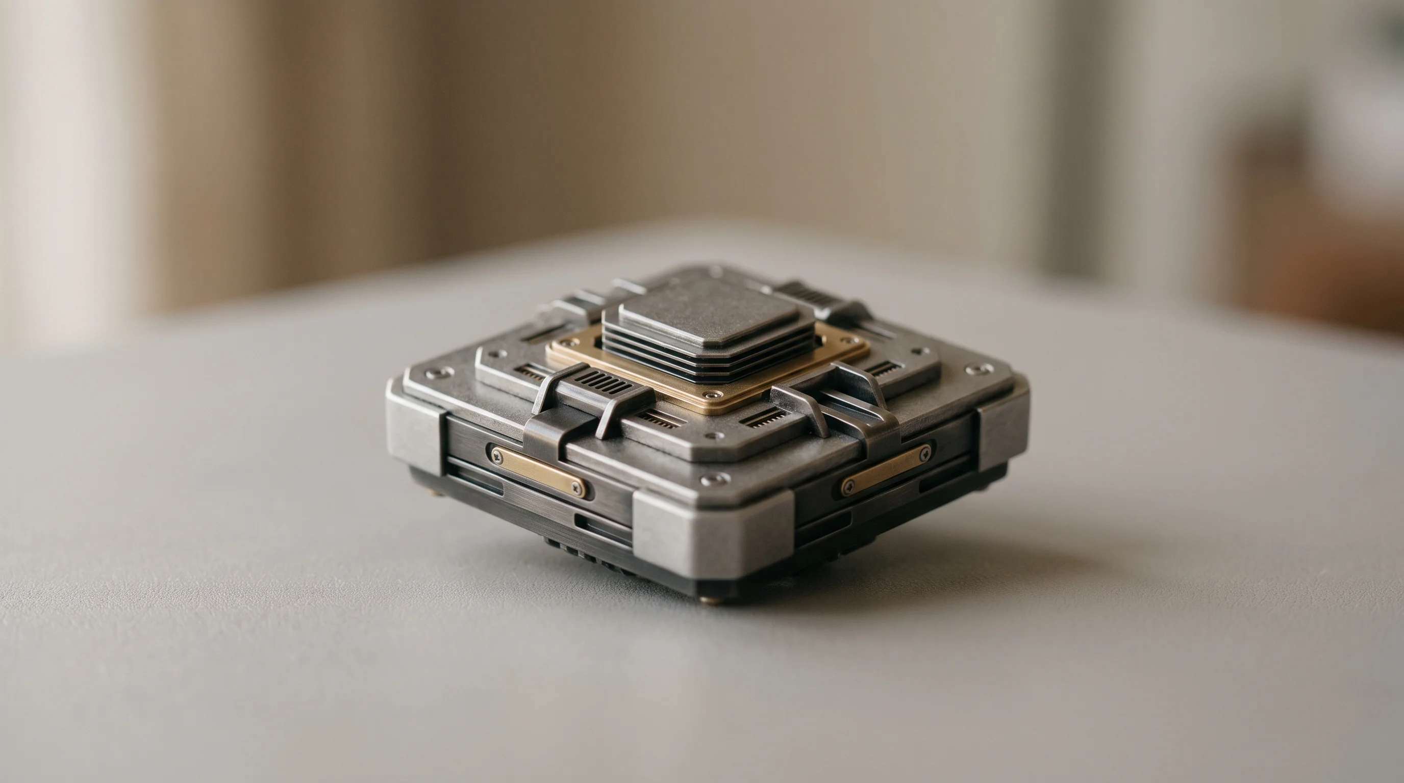 Digital illustration for article section "Content Section 5" in "HyperAccel raises $150M to scale AI inference chips for GenAI" - A conceptual, macro-photography shot of a specialized, purpose-built AI processor module resting on ...