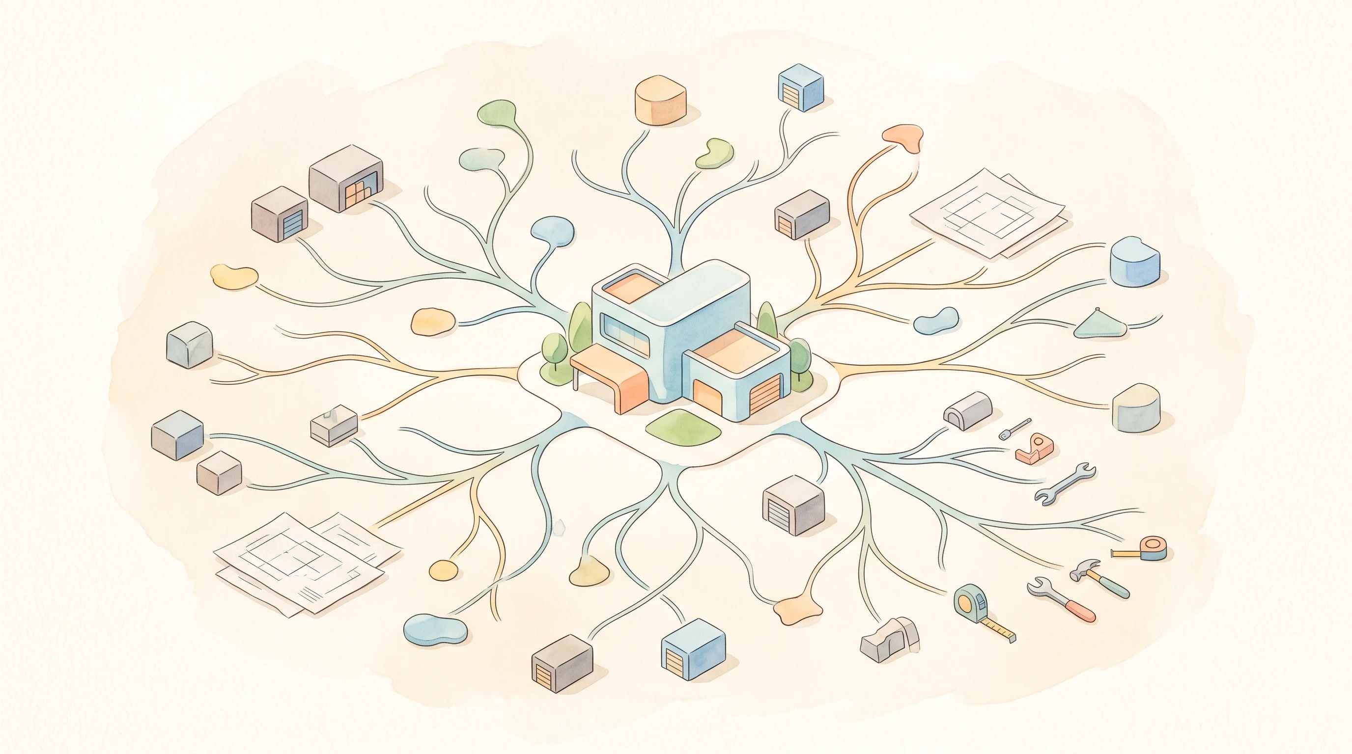 Digital illustration for article section "Content Section 2" in "Furo raises $4M to scale AI battery storage optimization" - A conceptual and minimalist illustration representing a vast distribution network and channel strate...
