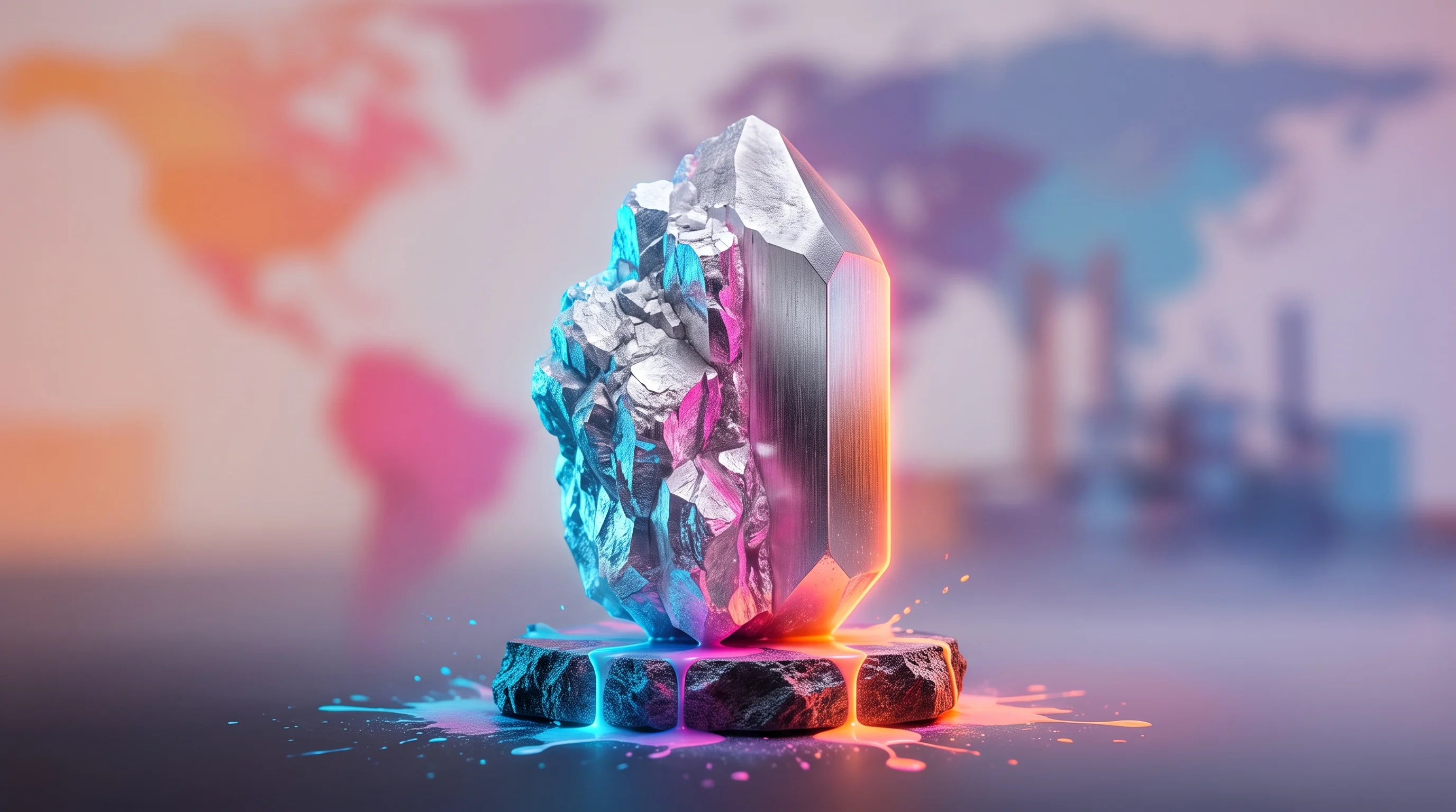 Digital illustration for article section "Content Section 3" in "R3 Lithium raises $15M to recycle EV batteries into lithium" - A single, striking, partially refined lithium crystal stands as the central focal point, symbolizing...