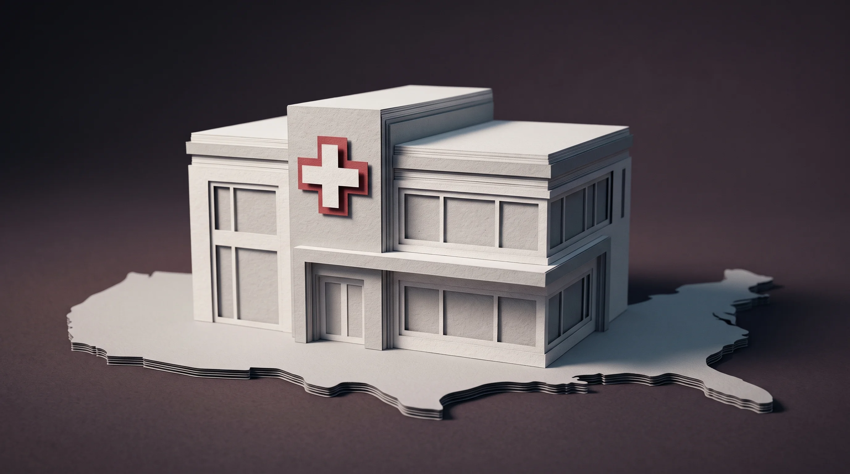 Digital illustration for article section "Content Section 3" in "UrgentIQ raises $15M to build AI-native urgent care platform" - A clean, minimal 3D papercraft diorama representing the maturation of the healthcare market, featuri...