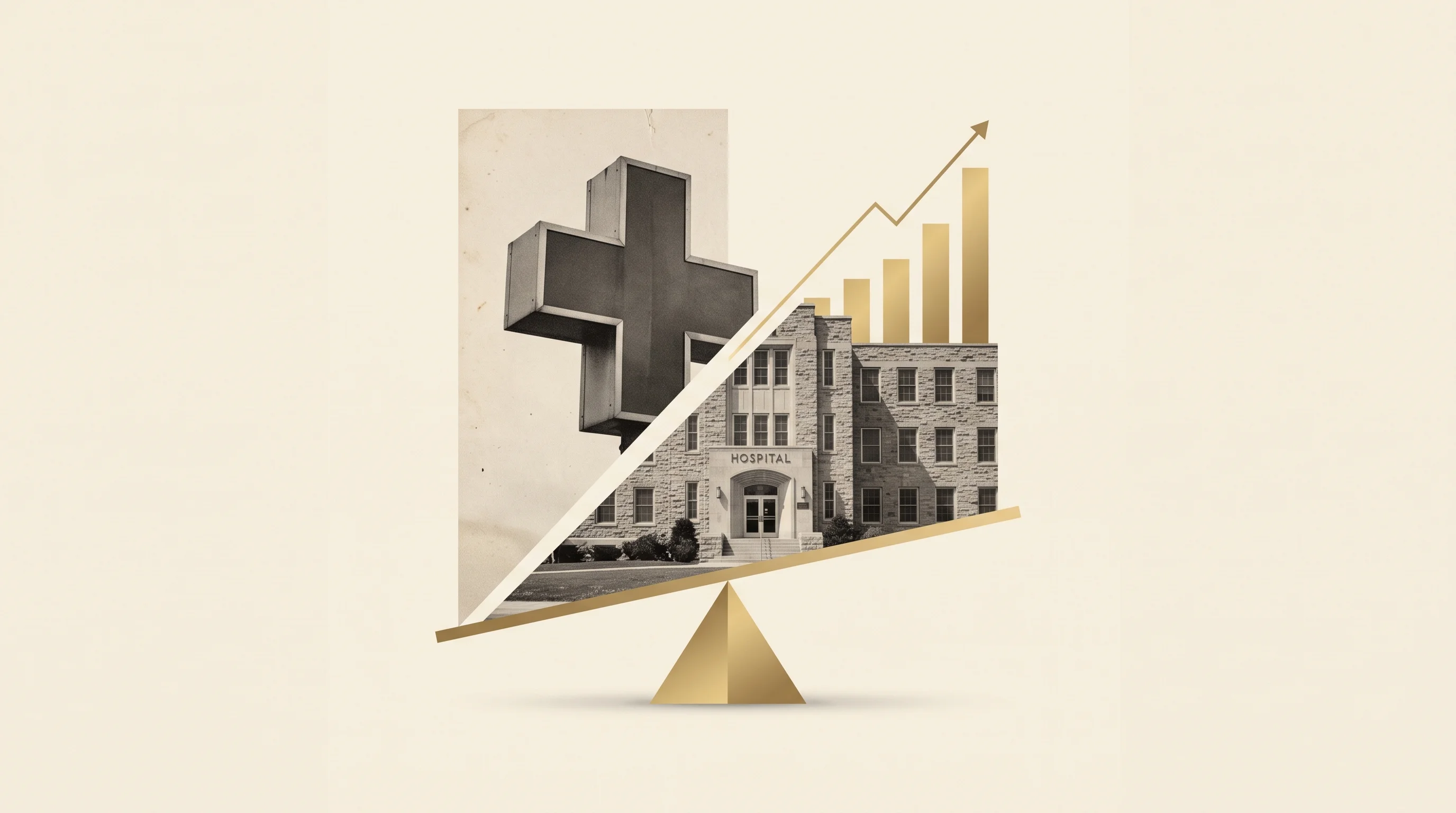 Digital illustration for article section "Content Section 5" in "Radley launches AI-native radiology practice at $4.6M ARR" - A surreal digital collage and retro montage representing an ultra-lean, high-revenue healthcare star...