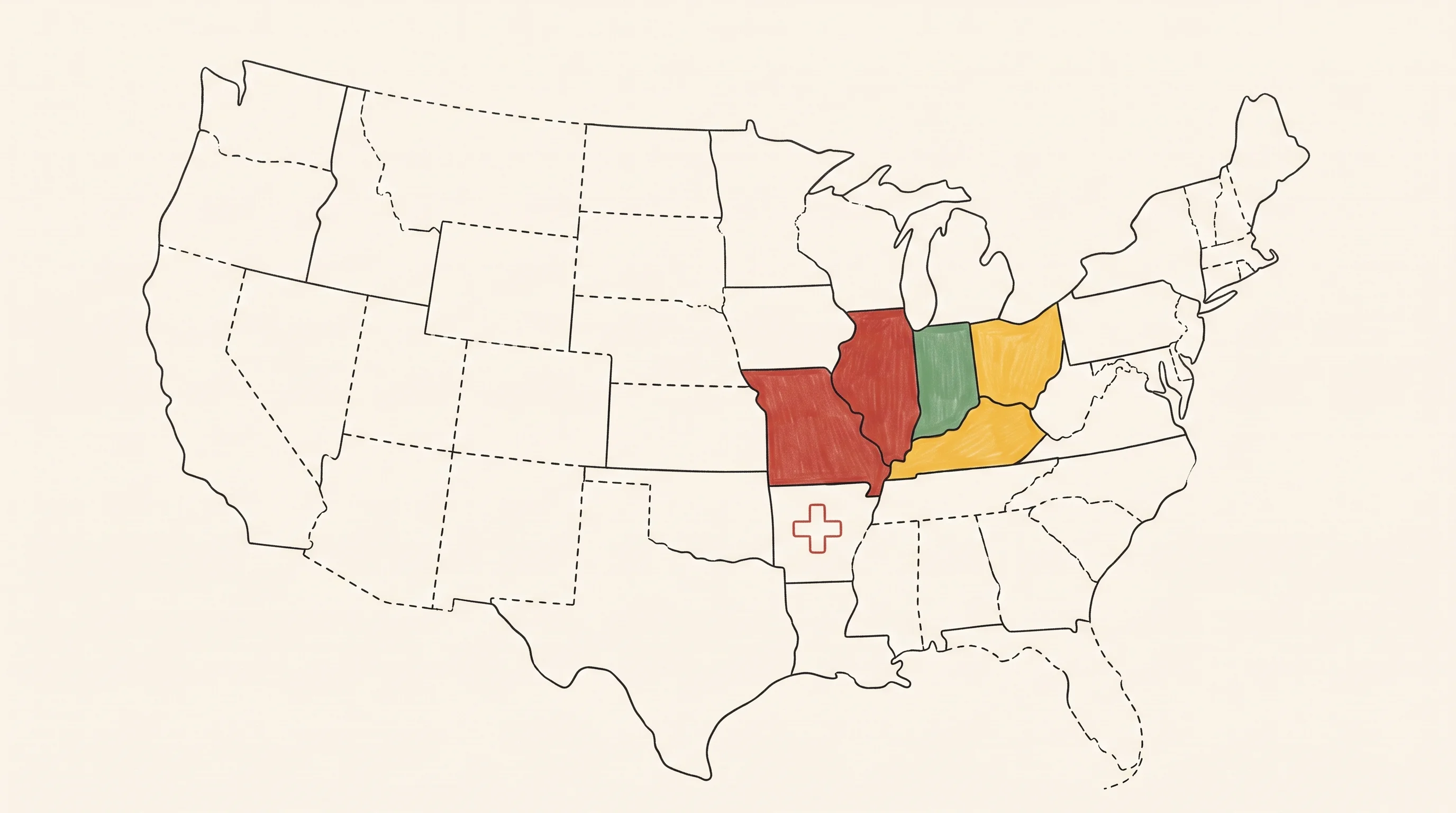 Digital illustration for article section "Content Section 3" in "RonanRx launches full-stack pharma platform for GLP-1s" - A minimalist conceptual illustration of a stylized geographic map highlighting a discrepancy in stat...