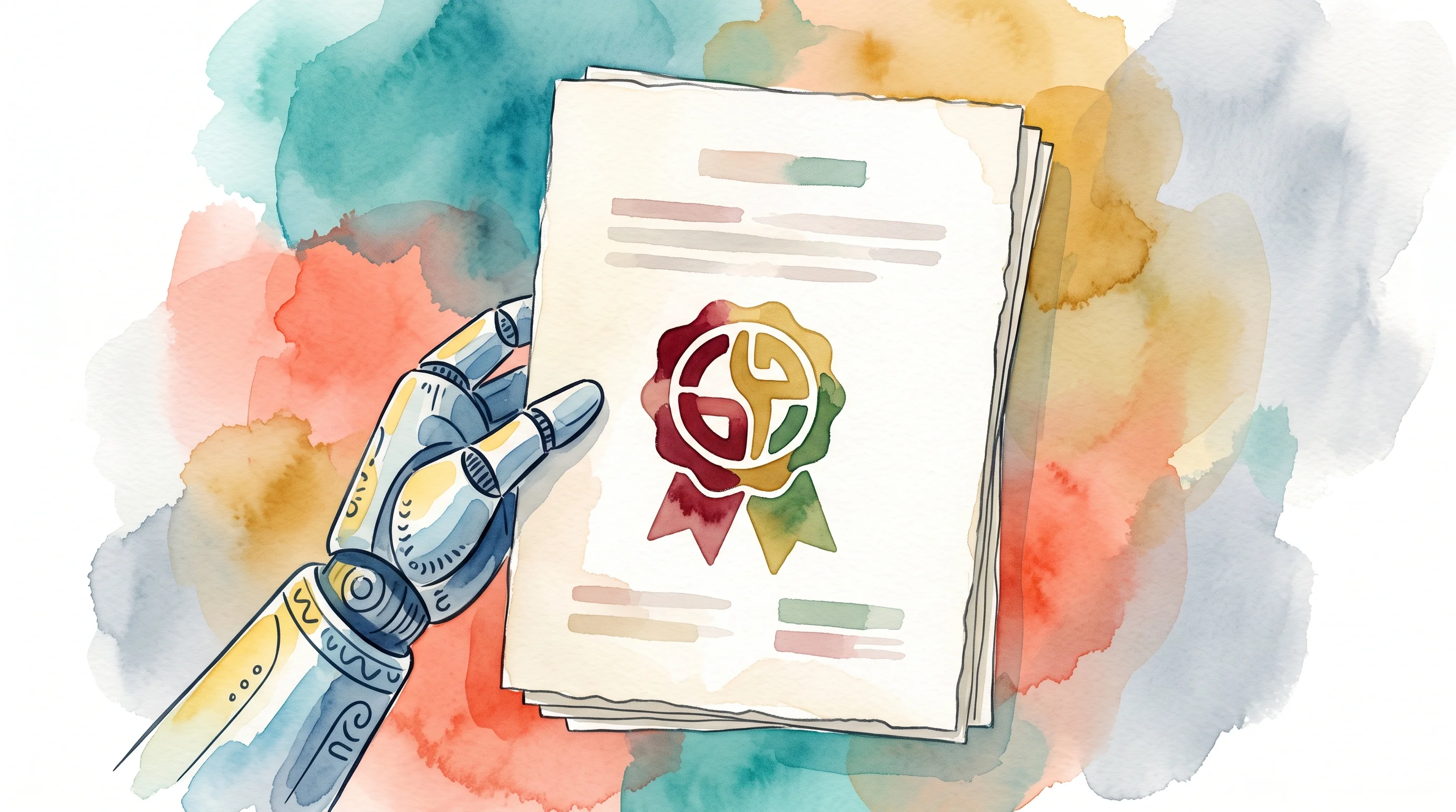 Digital illustration for article section "Regulatory Headwinds" in "DeepReach builds data network to solve physical AI bottleneck" - A clean, minimalist conceptual illustration of a sleek industrial robot arm gently holding an oversi...