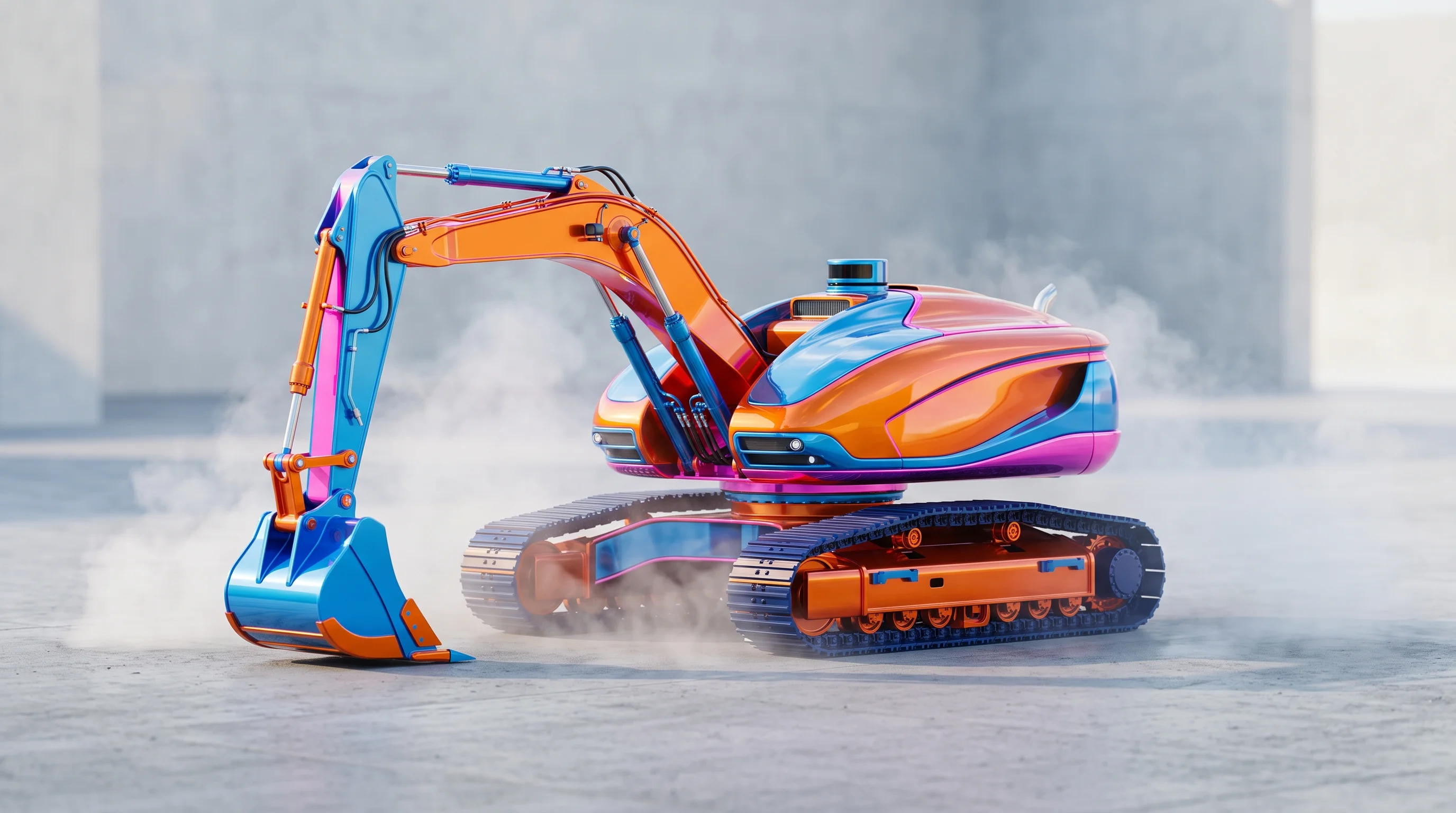 Digital illustration for article section "Content Section 2" in "Cosmic Robotics deploys robot doubling solar productivity" - A sleek, conceptual autonomous earthmoving machine that beautifully blends the heavy-duty functional...