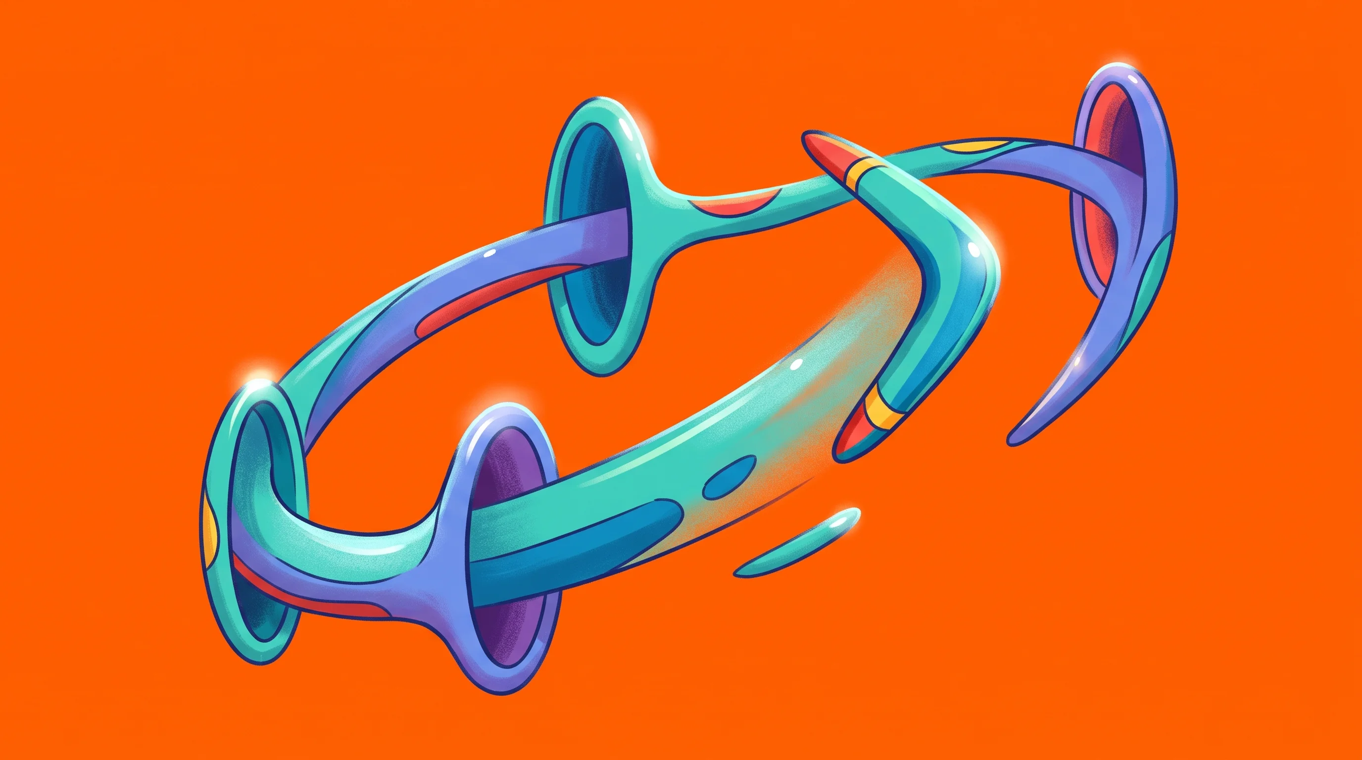 Digital illustration for article section "Content Section 2" in "BoomerangHR raises $12.7M to transform employee offboarding" - A sleek, modern boomerang gliding effortlessly on its own through a series of smooth, interconnected...