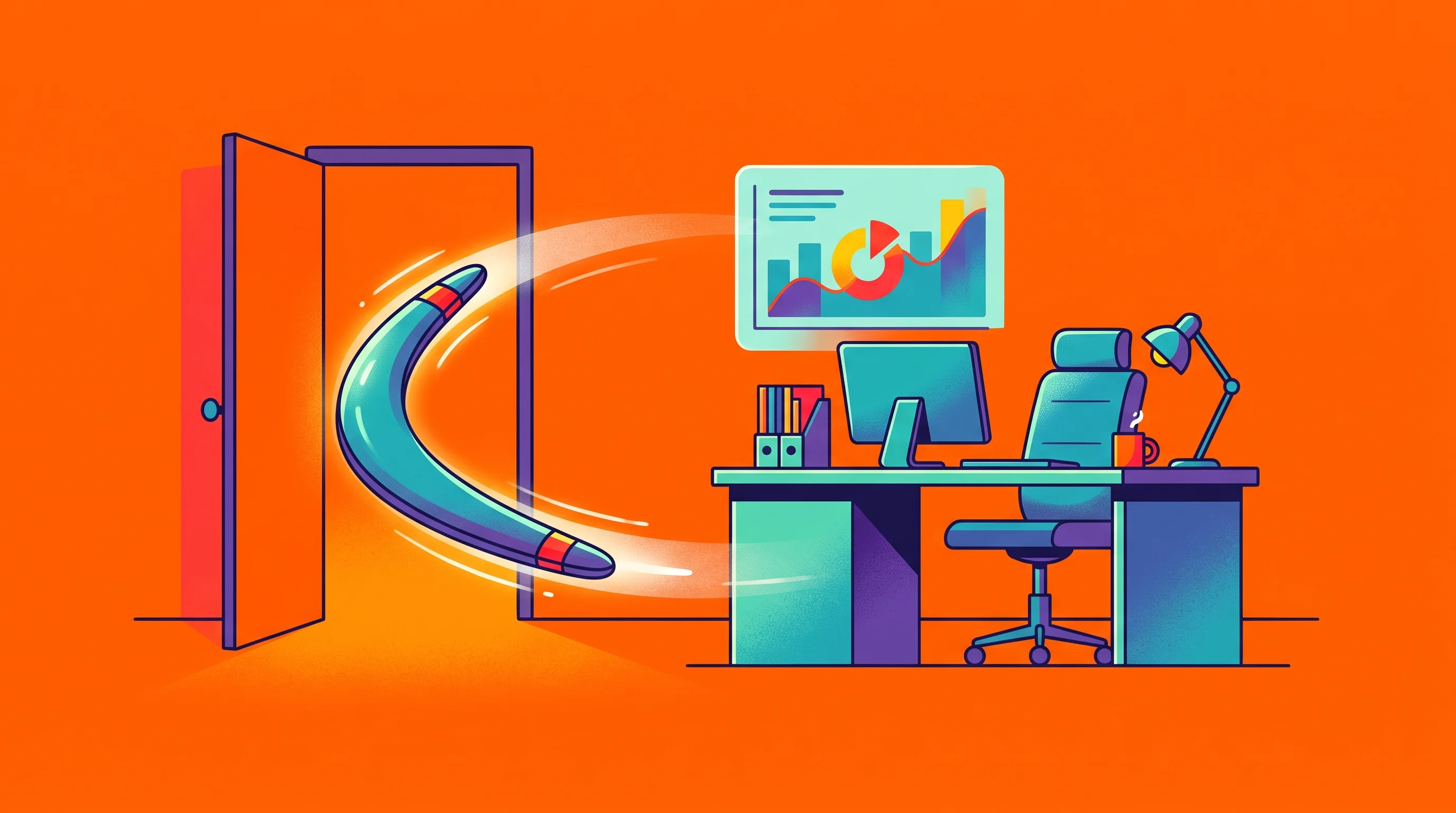 Digital illustration for article section "Content Section 3" in "BoomerangHR raises $12.7M to transform employee offboarding" - A stylized, modern conceptual illustration representing the growing trend of "boomerang hires" in th...