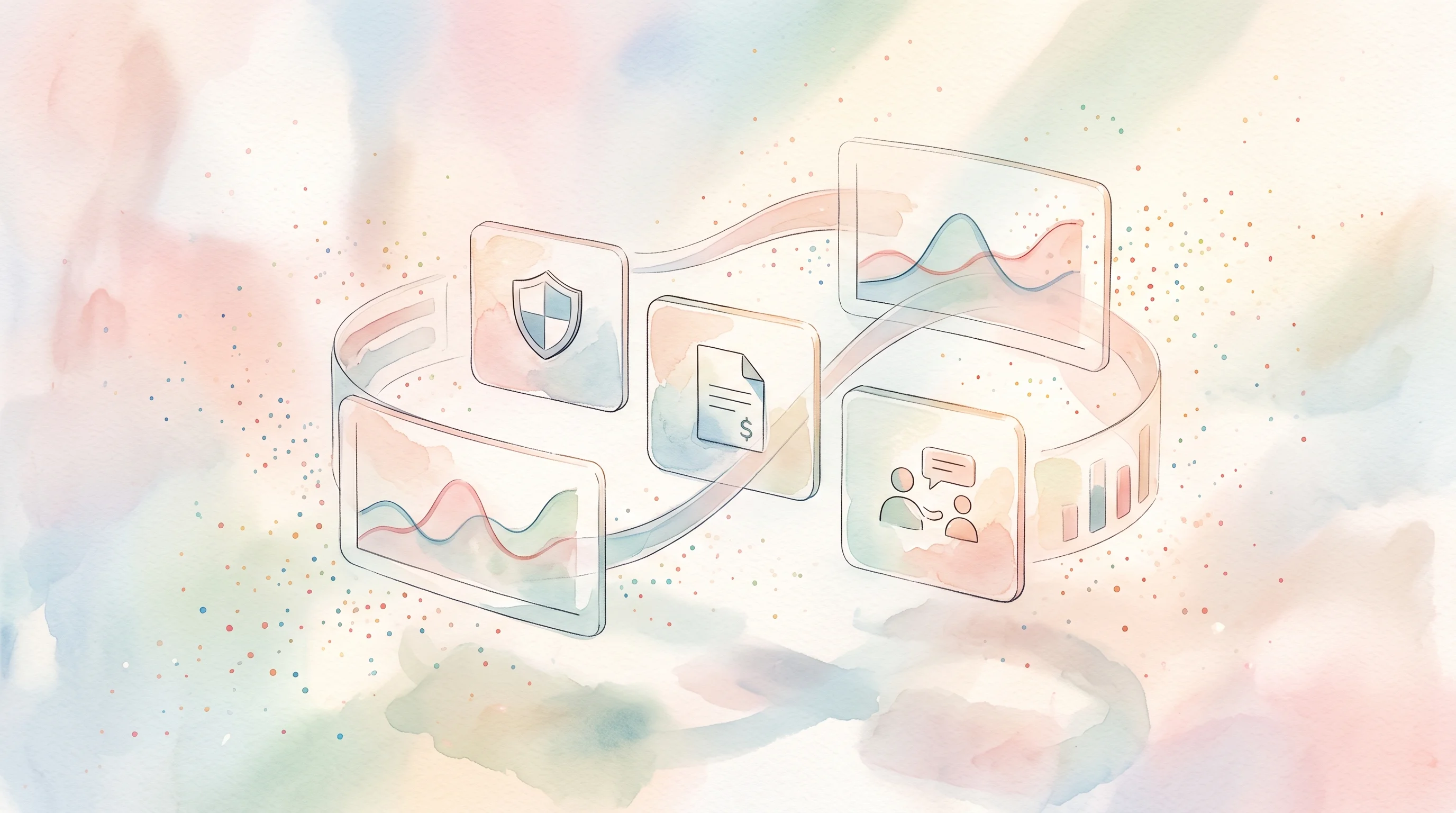 Digital illustration for article section "Content Section 3" in "TypeSafe AI raises $40M to build machine-native intelligence" - A clean, modern conceptual scene showing a set of elegant, floating data cards and soft metric chart...