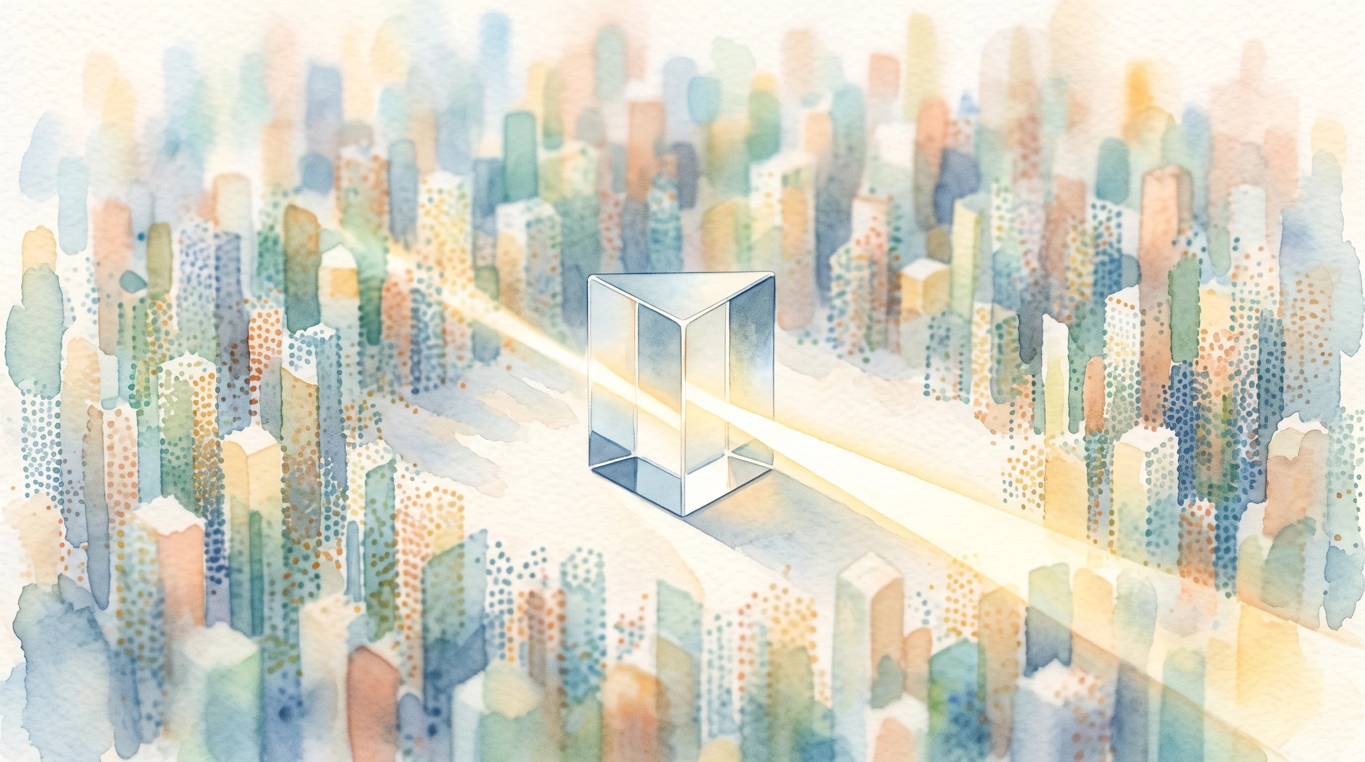 Digital illustration for article section "Content Section 5" in "TypeSafe AI raises $40M to build machine-native intelligence" - A minimalist and conceptual illustration representing a narrow, clear focus cutting through a crowde...