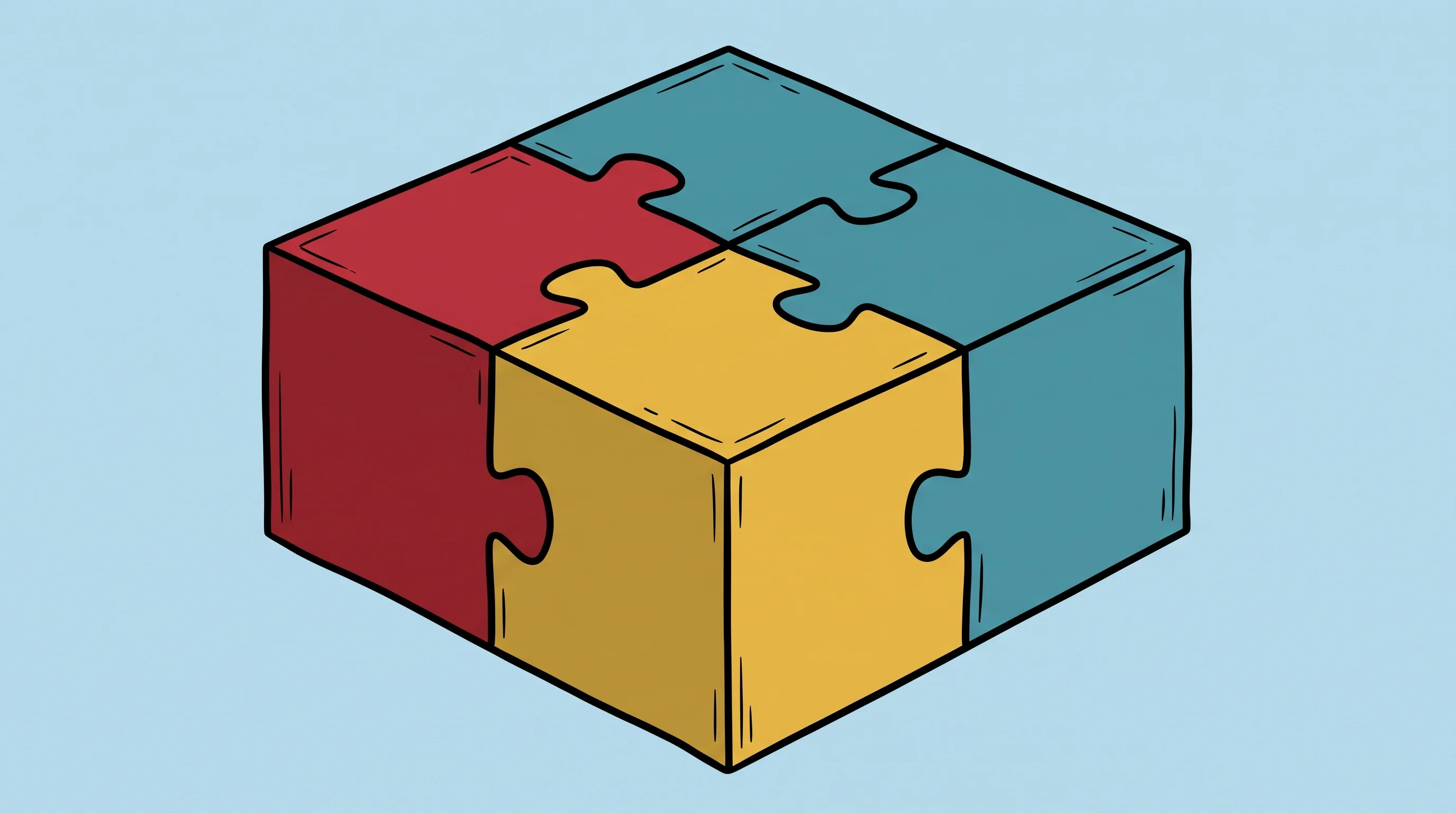 Digital illustration for article section "Content Section 2" in "Ayble Health raises $16M to scale virtual GI care" - A conceptual illustration of three large, interlocking geometric building blocks seamlessly snapping...