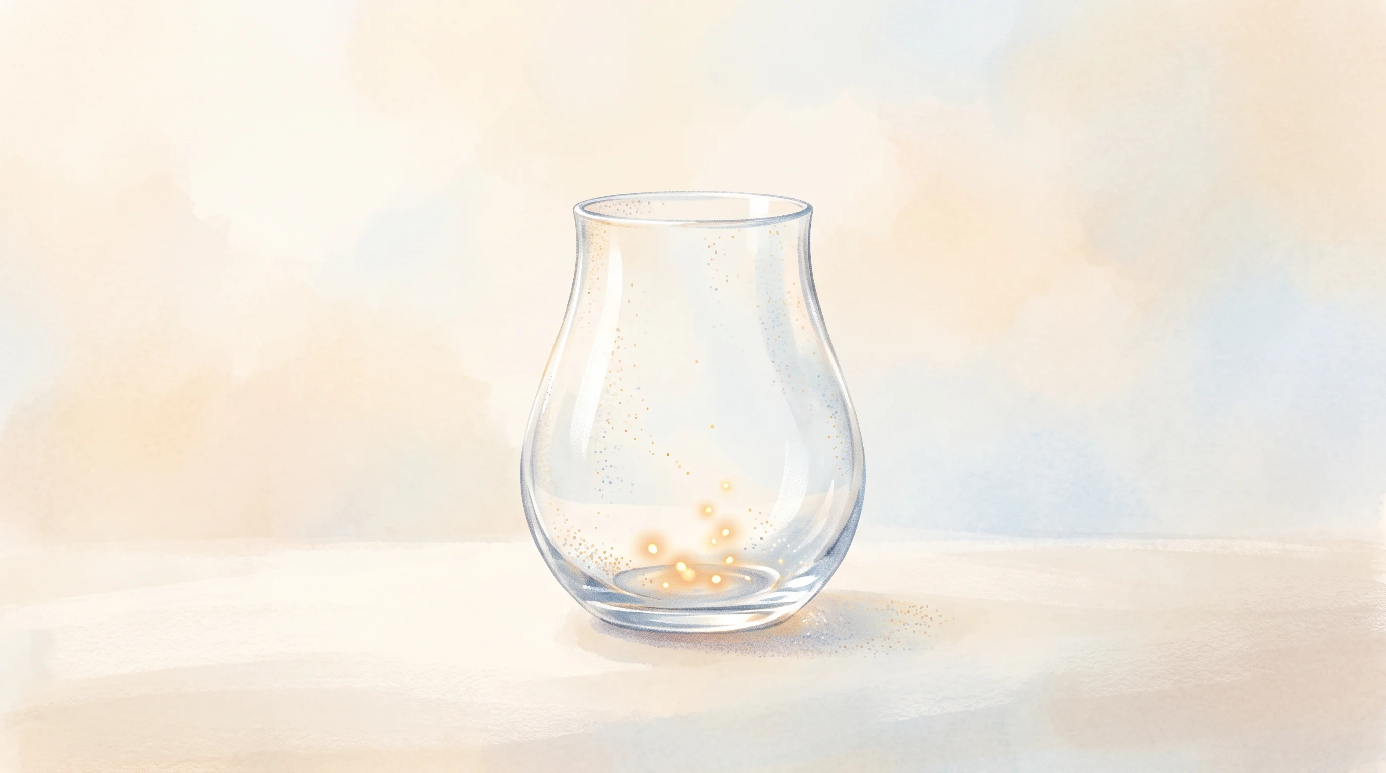 Digital illustration for article section "A Market Running on Empty" in "Kepler emerges with $468M to fix AI memory bottleneck" - A clean, minimalist composition featuring a single, elegant glass vessel that is nearly empty, resti...