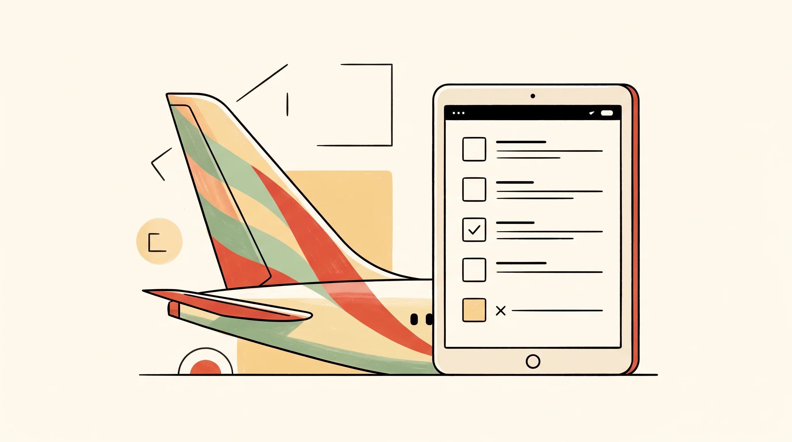 Digital illustration for article section "Content Section 3" in "Vantora raises $100M to build AI inside enterprises" - A sleek, abstract commercial airplane tail fin standing alongside a stylized, minimalist digital tab...