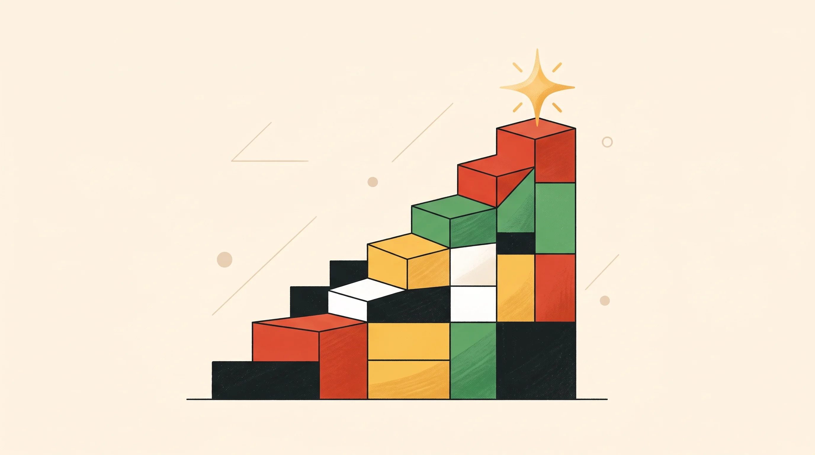 Digital illustration for article section "Content Section 5" in "Vantora raises $100M to build AI inside enterprises" - A conceptual, geometric model demonstrating a clear upward trajectory and structural foundation to r...