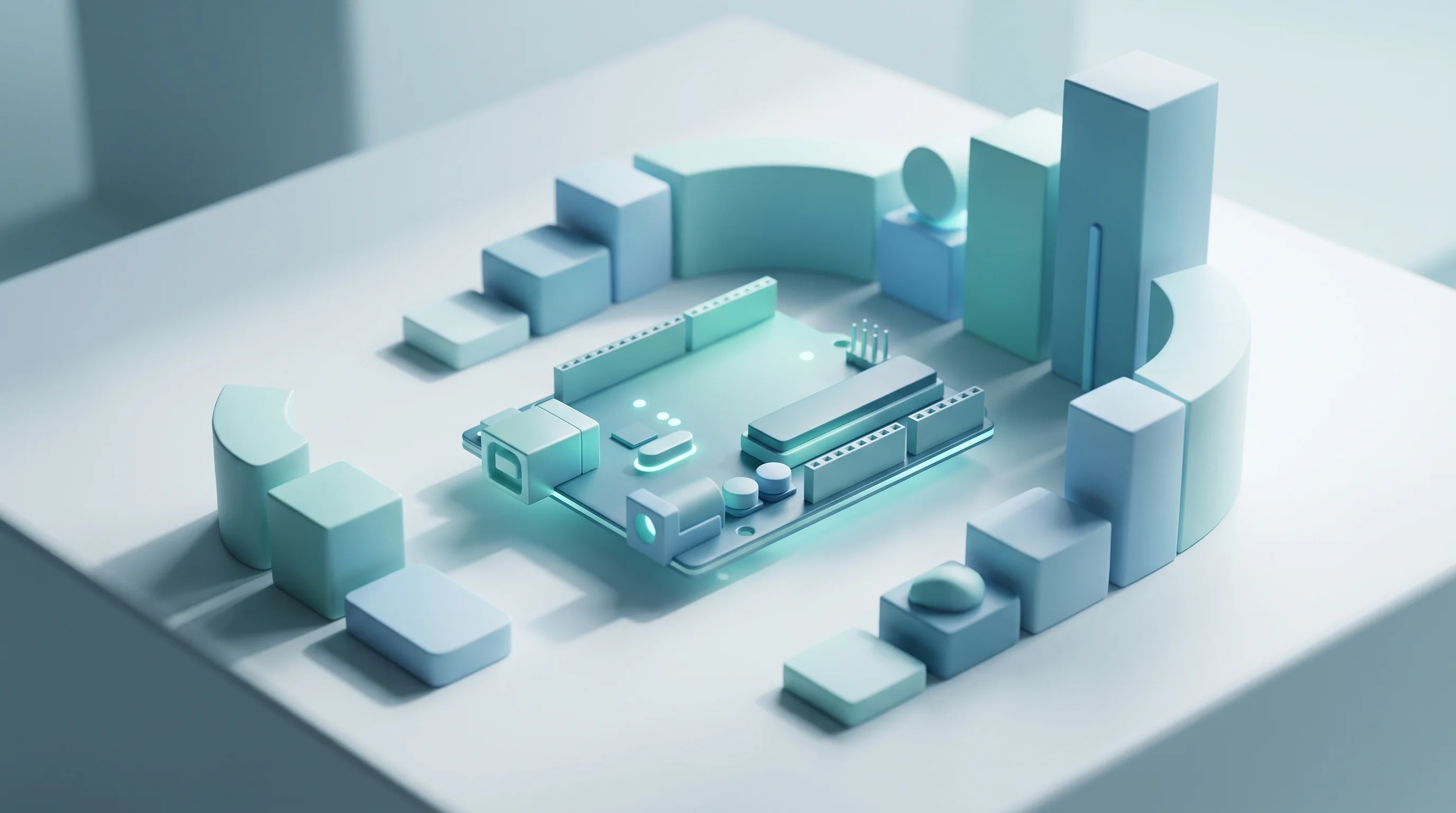 Digital illustration for article section "Building customer pipeline" in "Mindgrove eyes first revenues as chip startup goes commercial" - A conceptual, minimalist 3D rendering representing an educational coding initiative and customer pip...
