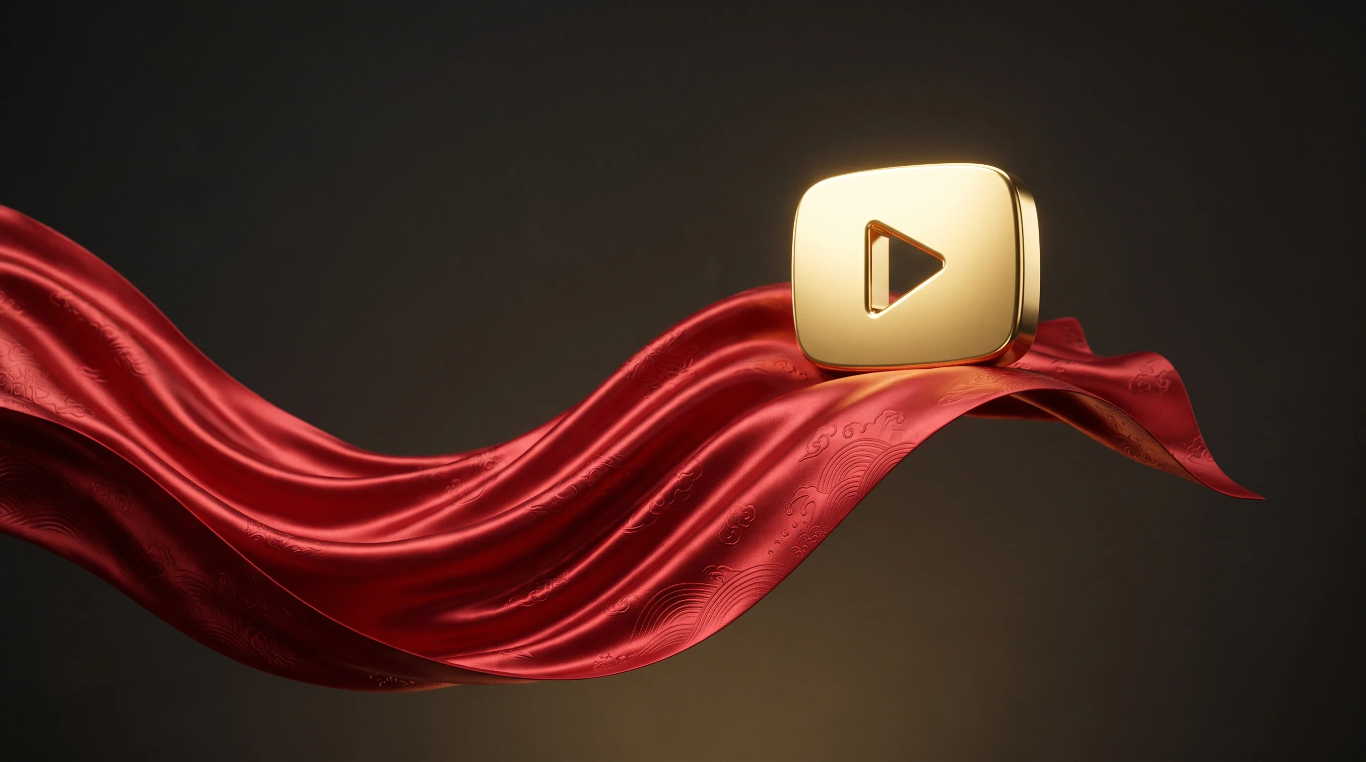 Digital illustration for article section "Riding the AI Video Wave" in "Poolday raises $11M to automate video ad creation with AI" - A clean and minimal conceptual composition featuring a sweeping, elegant wave made of glossy, silk-l...