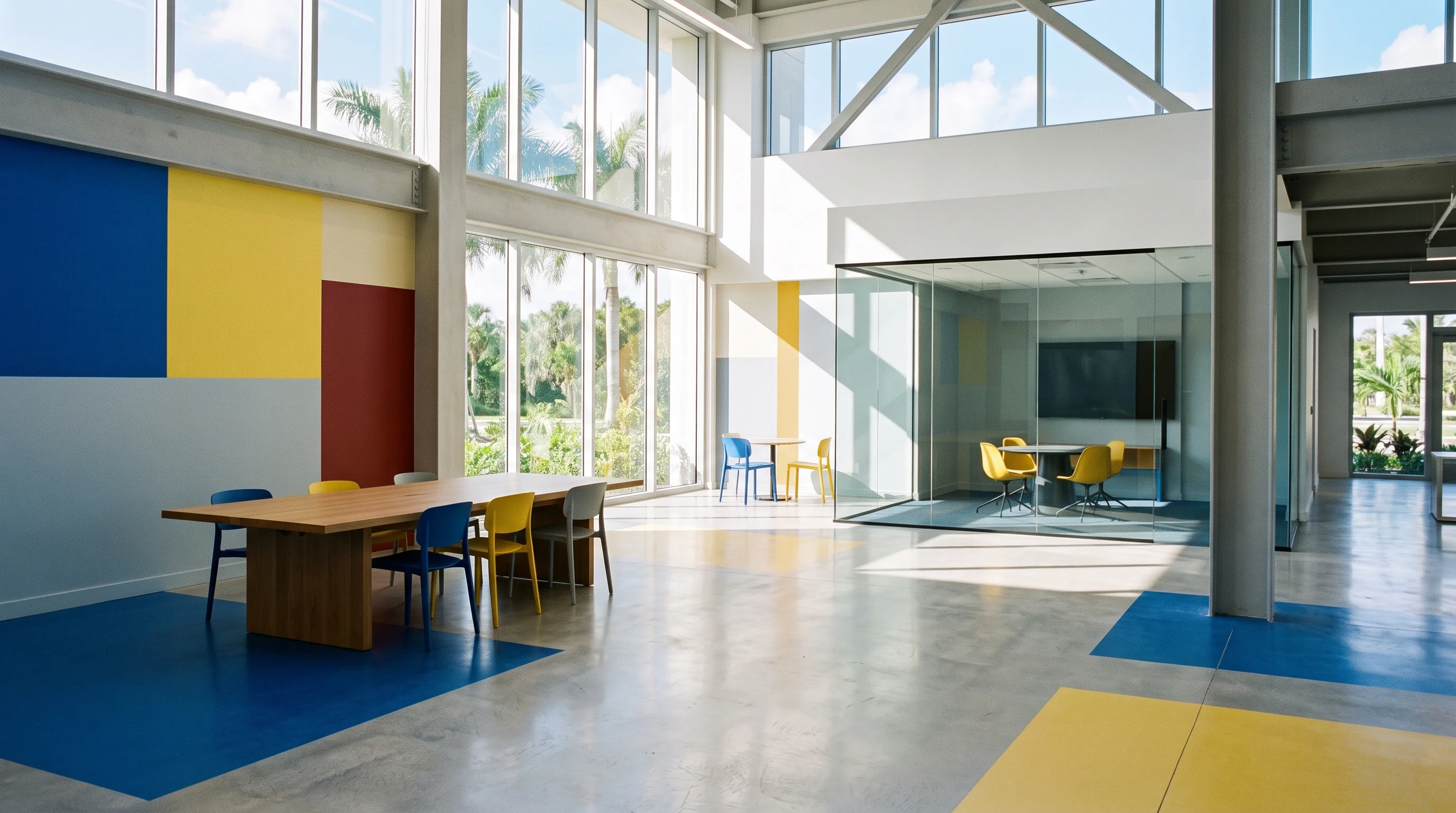 Digital illustration for article section "Content Section 3" in "Comp AI raises $34M to automate compliance with AI agents" - A clean, minimalist architectural view of a newly renovated, spacious modern office headquarters, sy...