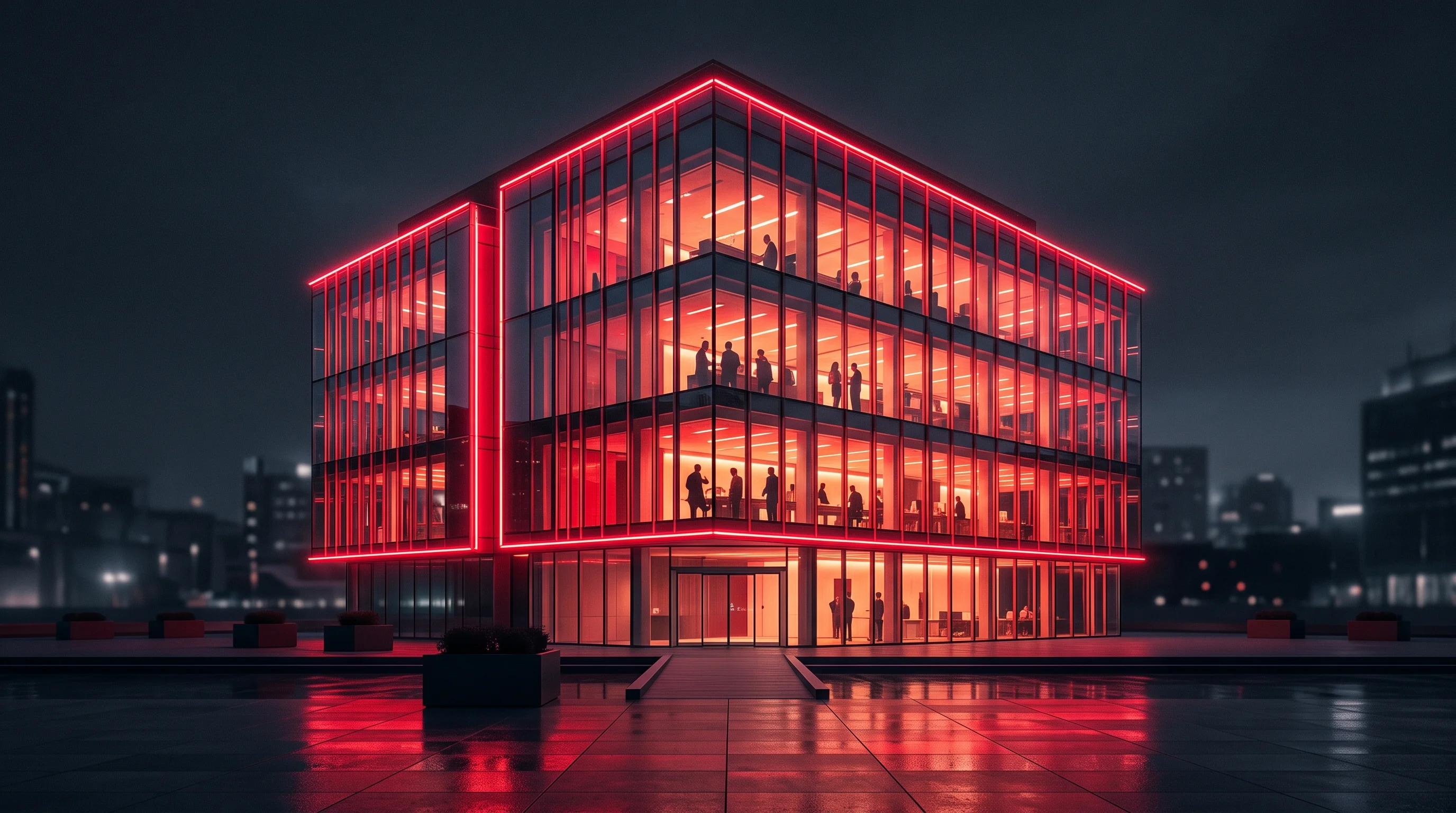 Digital illustration for article section "Content Section 3" in "Ryft raises $27M Series B to scale marketplace payment platform" - A clean, minimalist architectural view of a sleek, modern glass-fronted office building in a contemp...