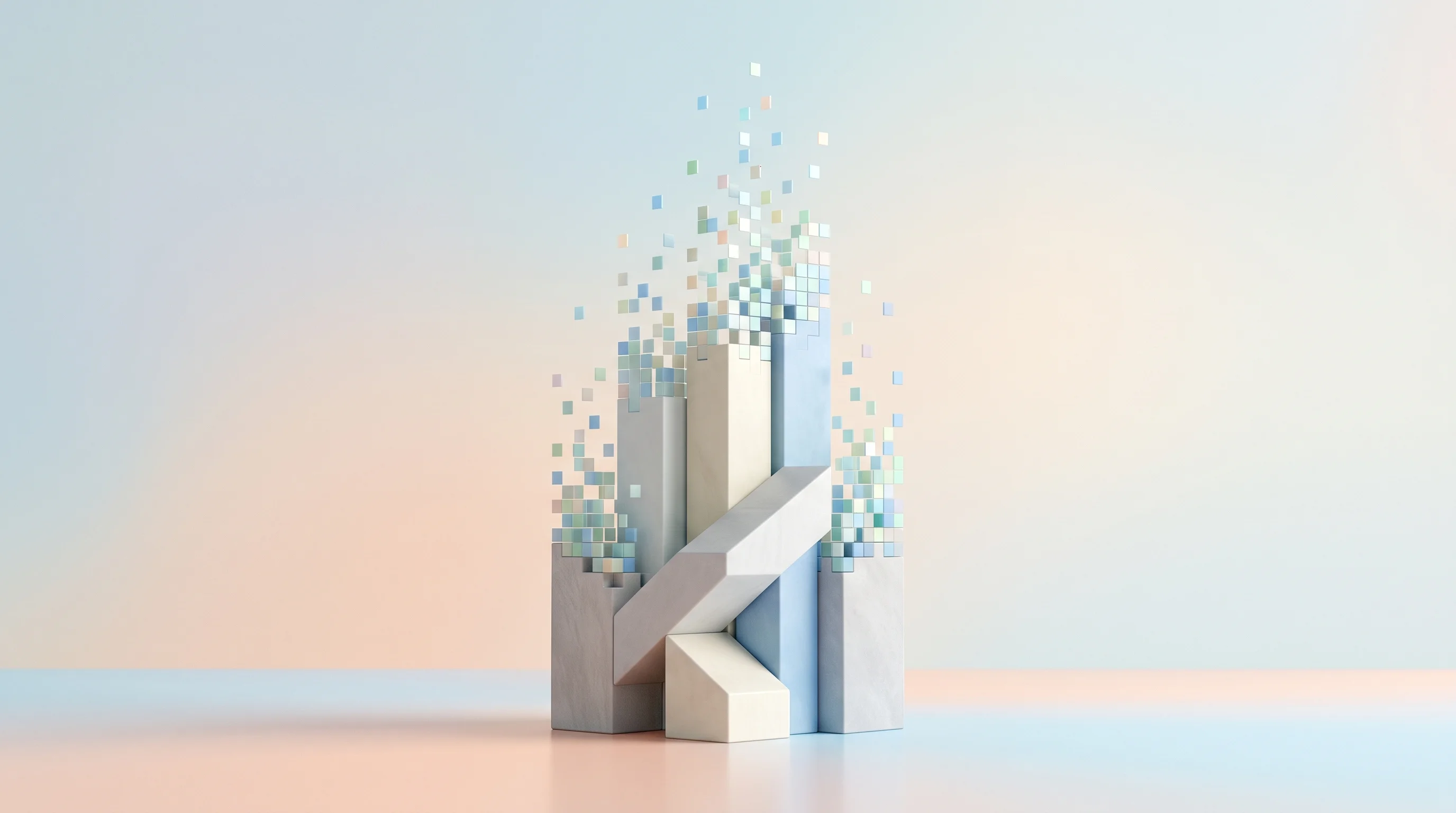 Digital illustration for article section "Content Section 2" in "Peaky raises $1.3M to connect financial plans to operations" - A clean, minimalist composition featuring a central, modern geometric sculpture representing a conce...