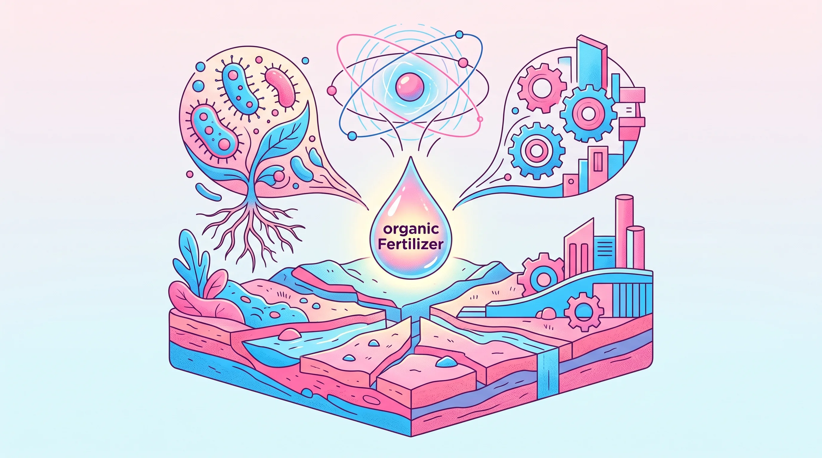 Digital illustration for article section "Crowded but fragmented field" in "NUNOS raises $630K to turn farm waste into fertilizer" - A conceptual and minimalist illustration representing a crowded but fragmented competitive landscape...
