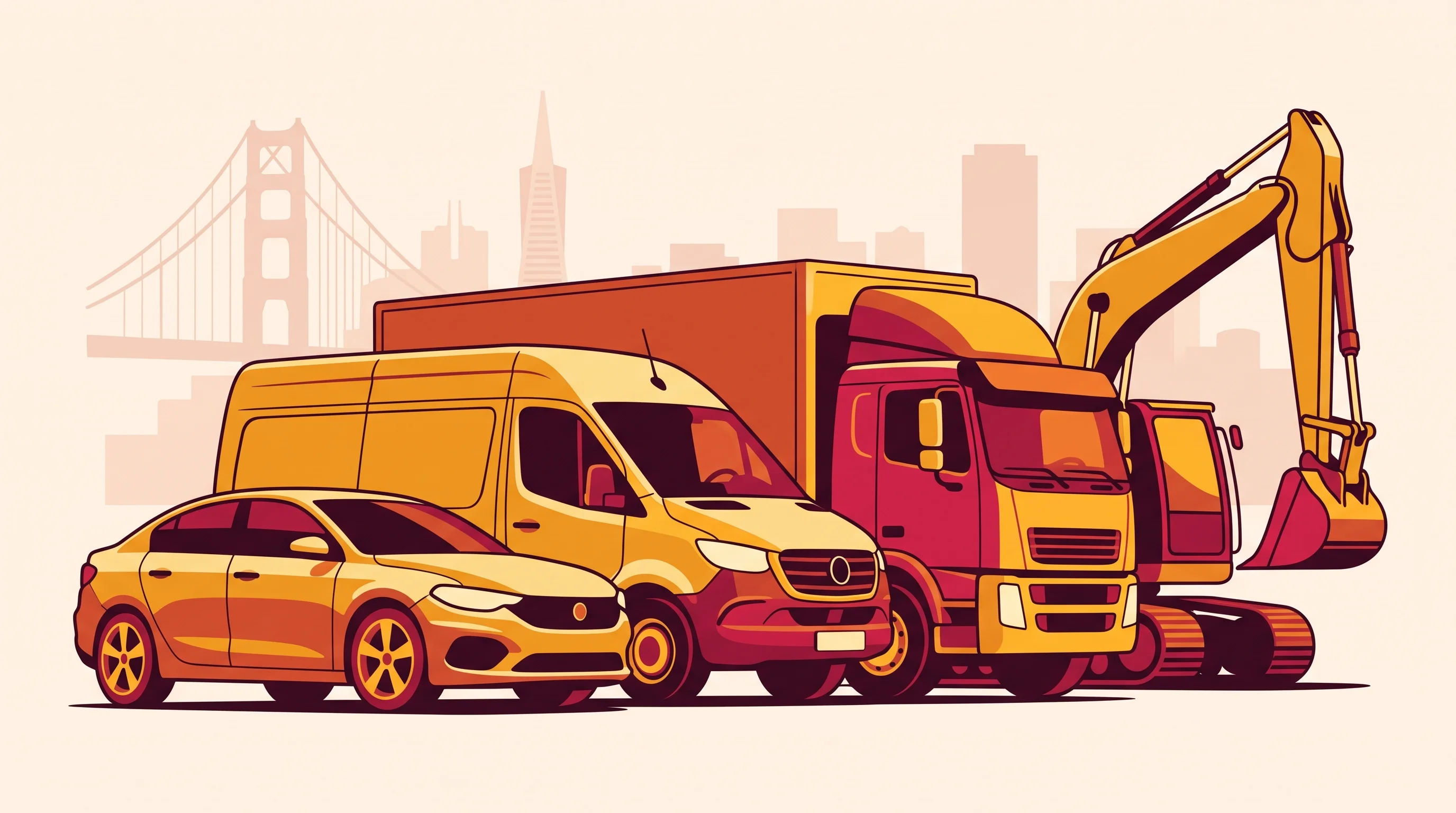 Digital illustration for article section "Content Section 2" in "Dream launches AI cameras to catch asset damage at dealerships" - A clean, minimalist vintage poster style illustration featuring a stylized, overlapping lineup of a ...