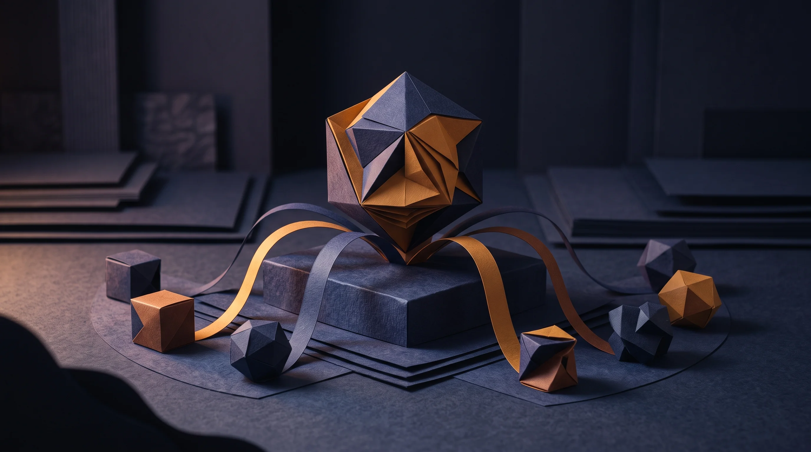 Digital illustration for article section "Enterprises Rewiring Workflows" in "Jcode coding agent hits 20k stars, $1M monthly spend" - A conceptual, miniature 3D papercraft diorama representing enterprise workflow automation, featuring...