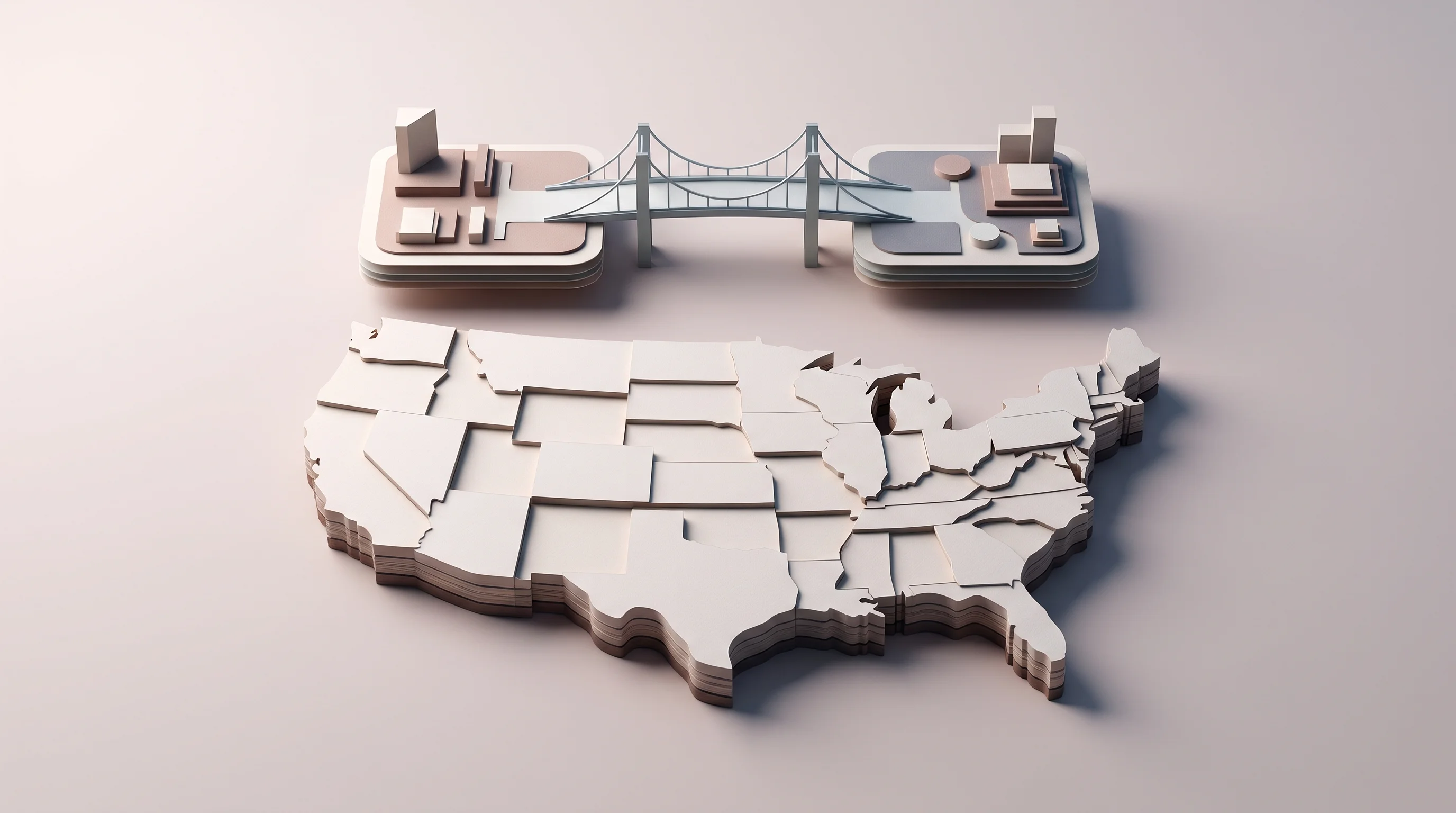 Digital illustration for article section "Content Section 3" in "Jack & Jill raises $40M for dual-sided AI job matching" - A clean, minimalist 3D papercraft diorama illustrating a connected job market expanding across the U...