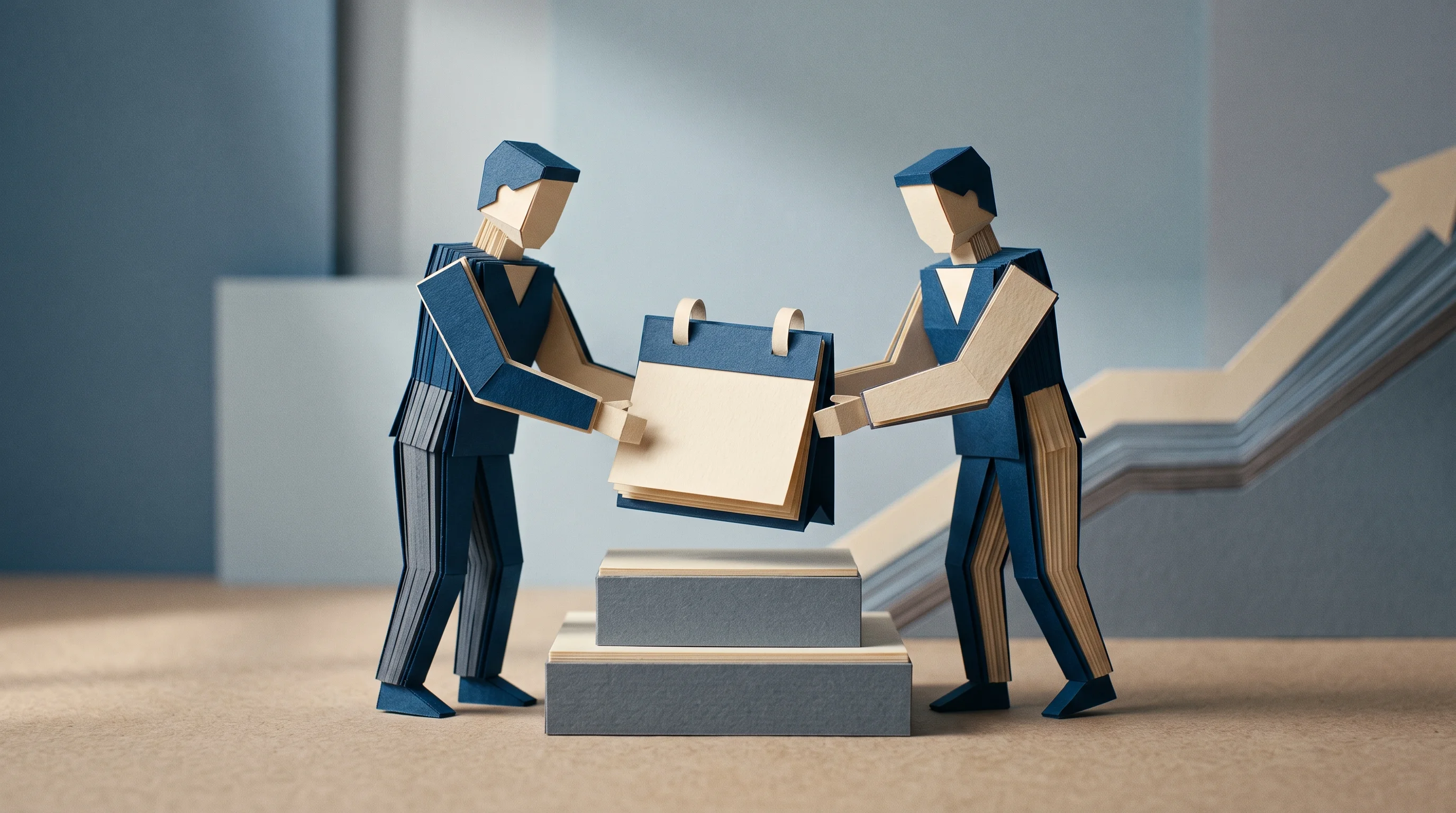 Digital illustration for article section "Content Section 4" in "Jack & Jill raises $40M for dual-sided AI job matching" - A highly textured 3D papercraft diorama illustrating the concept of automated agents arranging inter...