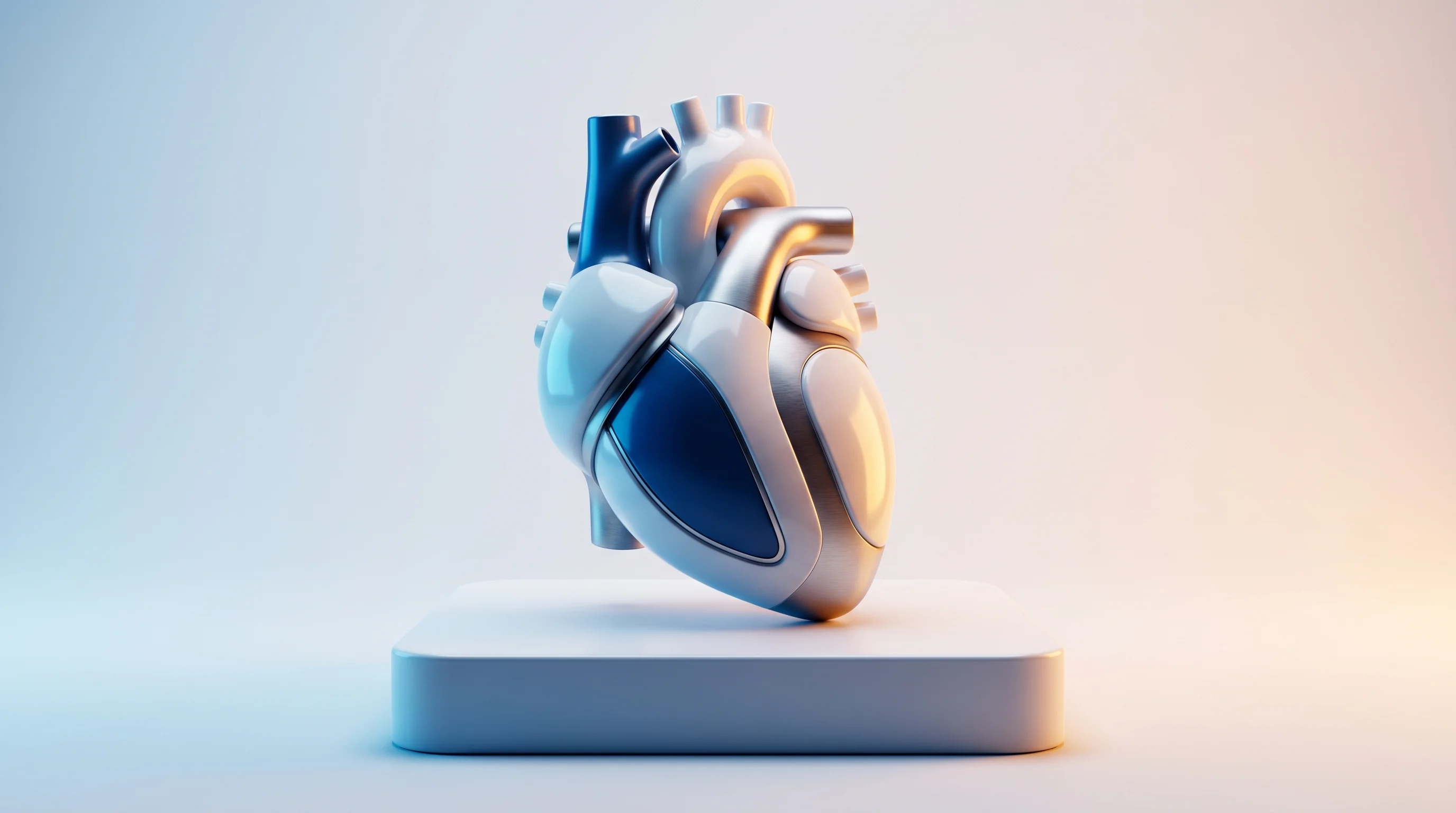 Digital illustration for article section "The Long Road to Validation" in "Octin Health raises $2.5M to make aortic arch surgery safer" - A hyper-realistic 3D animation style rendering of a sleek, abstract cardiovascular medical device pr...
