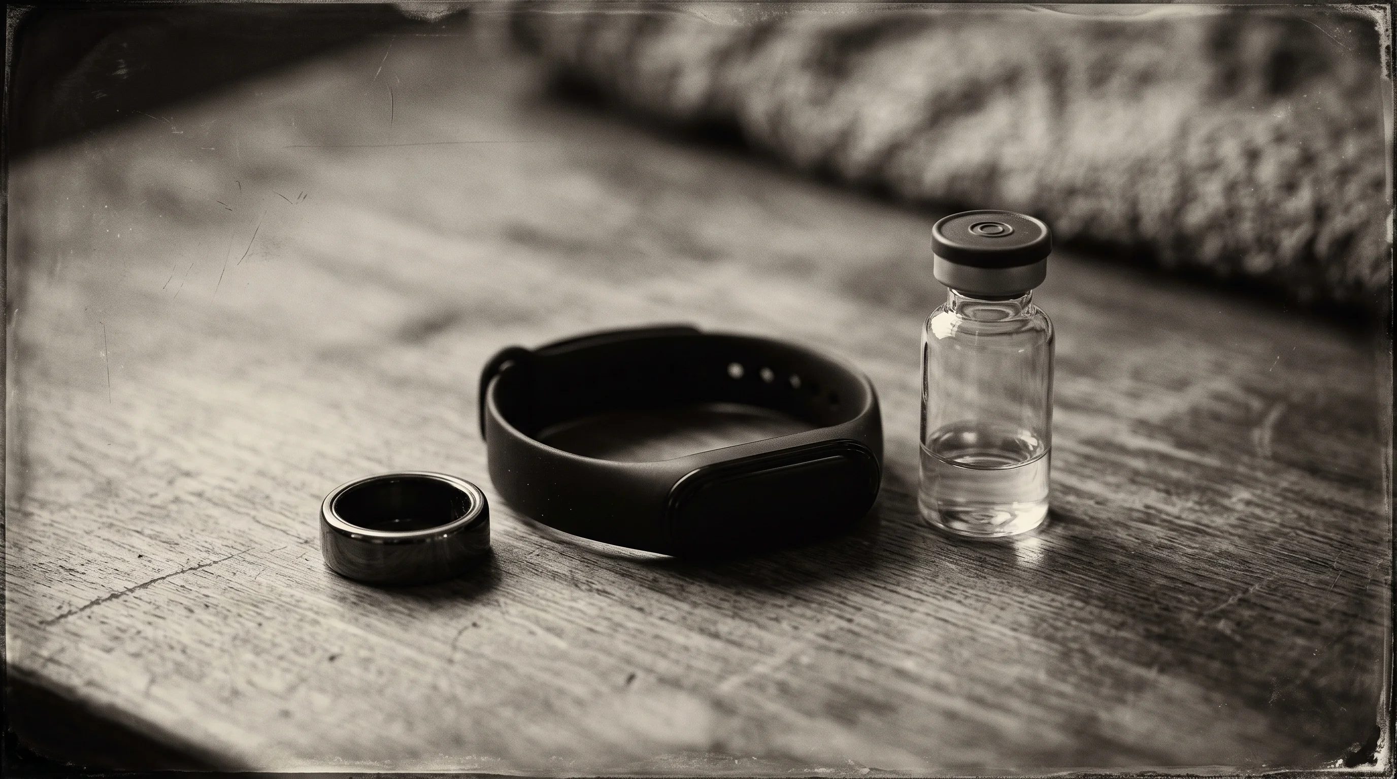 Digital illustration for article section "Content Section 2" in "Illume Labs launches text-based AI health companion" - A clean, minimalist conceptual still life representing the integration of modern health data, featur...