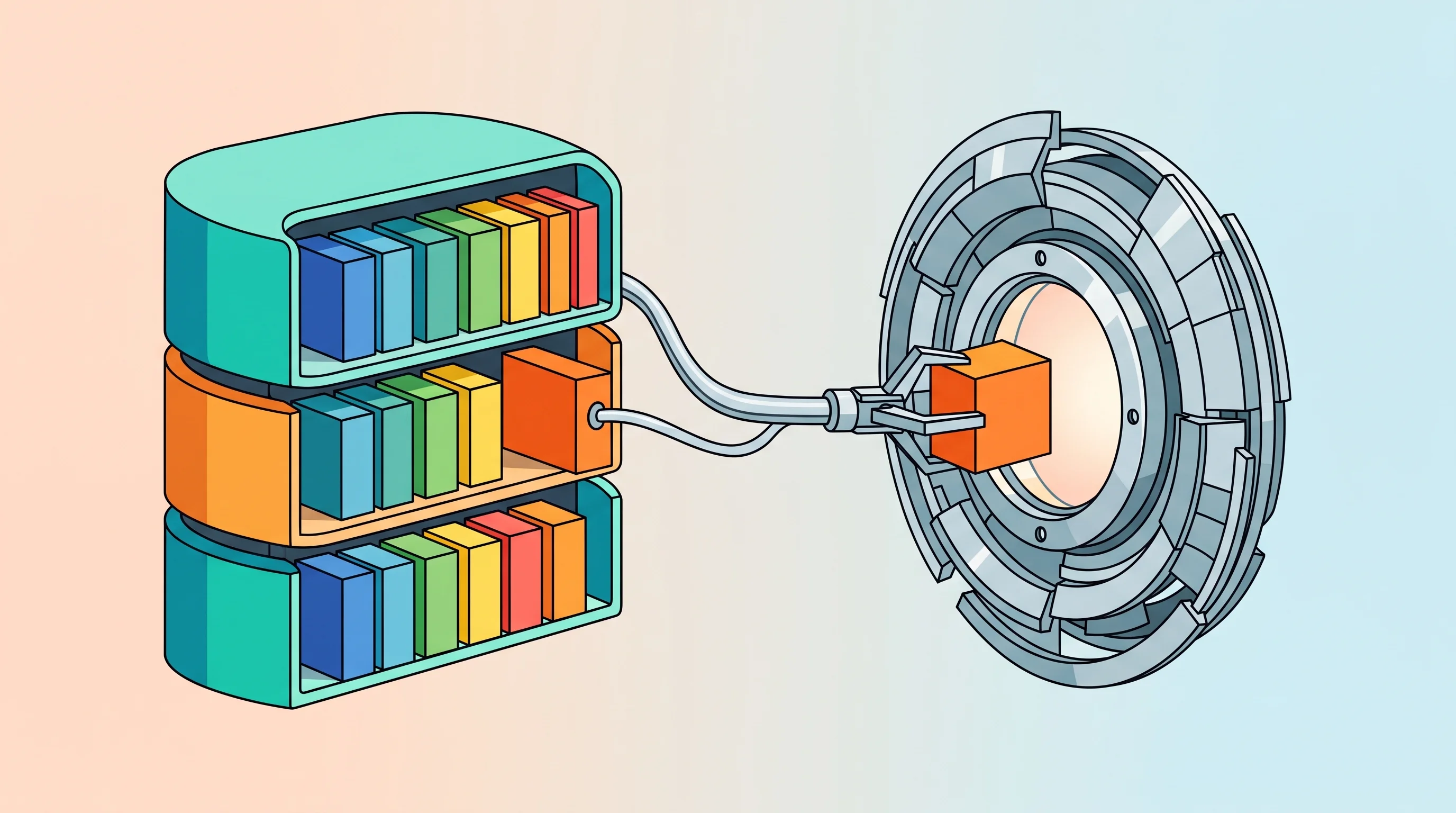 Digital illustration for article section "What Works at 8GB" in "Mini-AGI enables AI training on 8GB consumer hardware" - A clean, minimal retro-futuristic conceptual illustration representing efficient limited-memory AI t...