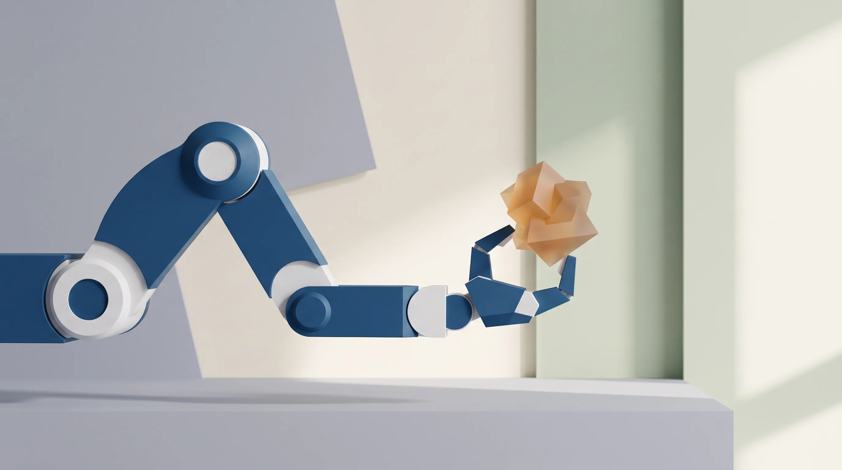 Digital illustration for article section "What Robocurve Does Next" in "Robocurve launches open-source tools for robot testing" - A conceptual and minimalist representation of physical AI safely interacting with the real world, fe...