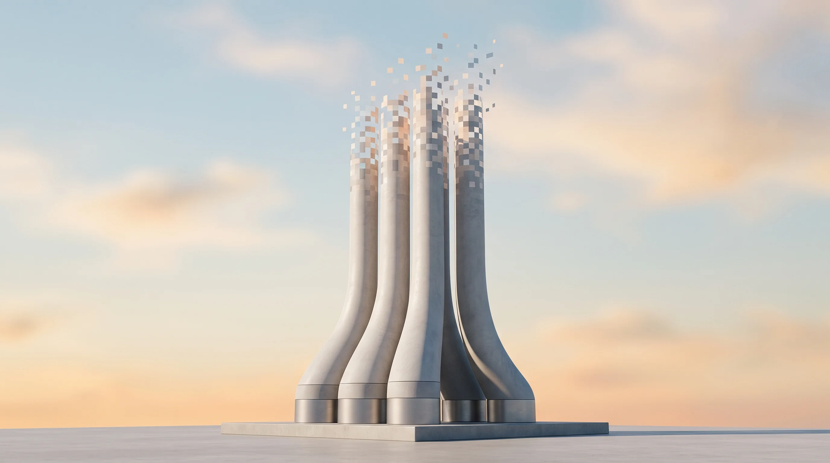 Digital illustration for article section "The Founders and Early Momentum" in "Traceforce launches on-device security for AI agents" - A sleek, monumental geometric structure representing strong engineering foundations and early startu...