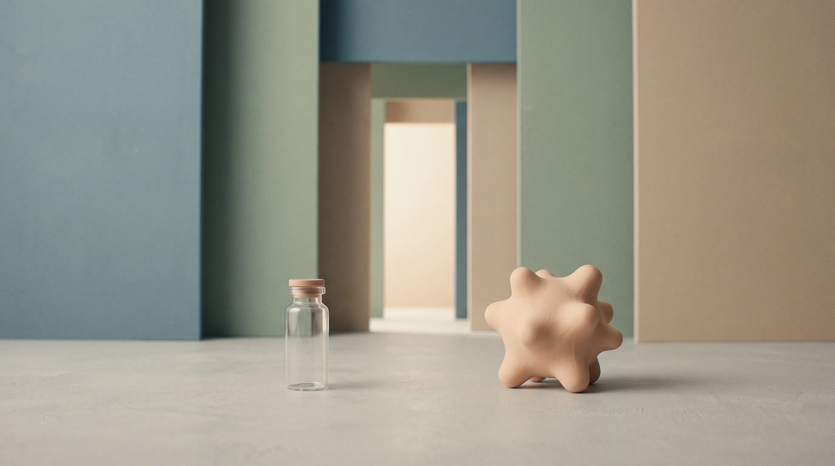 Digital illustration for article section "A Crowded Field, with Narrow Openings" in "TareBio develops rapid vaccine platform for cancer, infections" - A minimalist, conceptual still life representing a crowded field of oncology research finding specif...