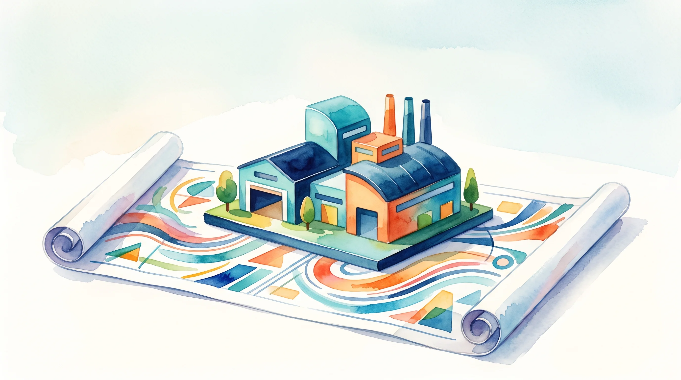 Digital illustration for article section "Content Section 3" in "Whitespace launches AI OS for wholesale distributors" - A clean, minimal, and conceptual composition representing corporate technology strategy and manufact...