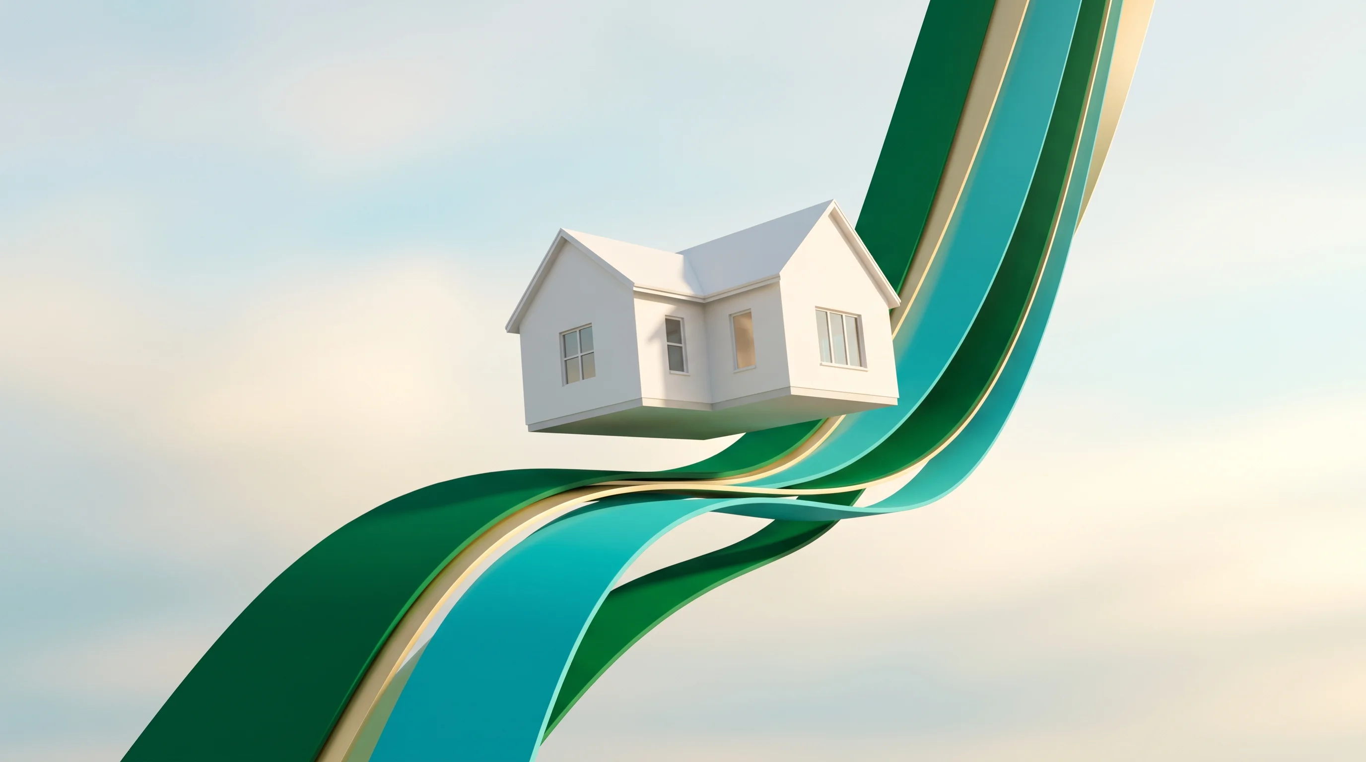 Digital illustration for article section "Content Section 3" in "Sela raises $21M to automate mortgage sales with AI voice" - A conceptual, surrealist photography-inspired visualization of the growing mortgage market, featurin...
