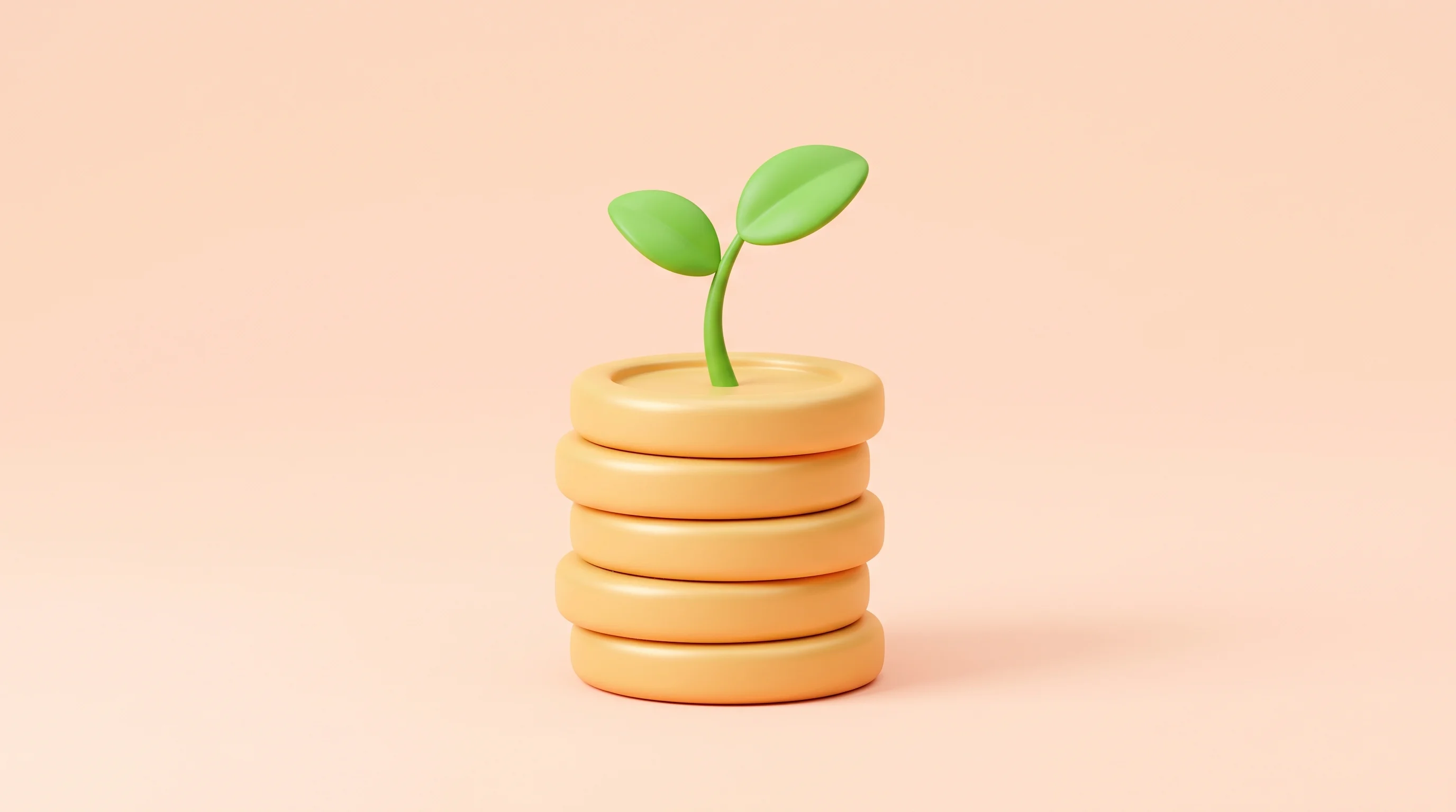Digital illustration for article section "Content Section 5" in "Lilac Agriculture raises $2.3M for next-gen inoculants" - A conceptual, minimalist illustration of a stack of five smooth, stylized gold coins with a vibrant,...