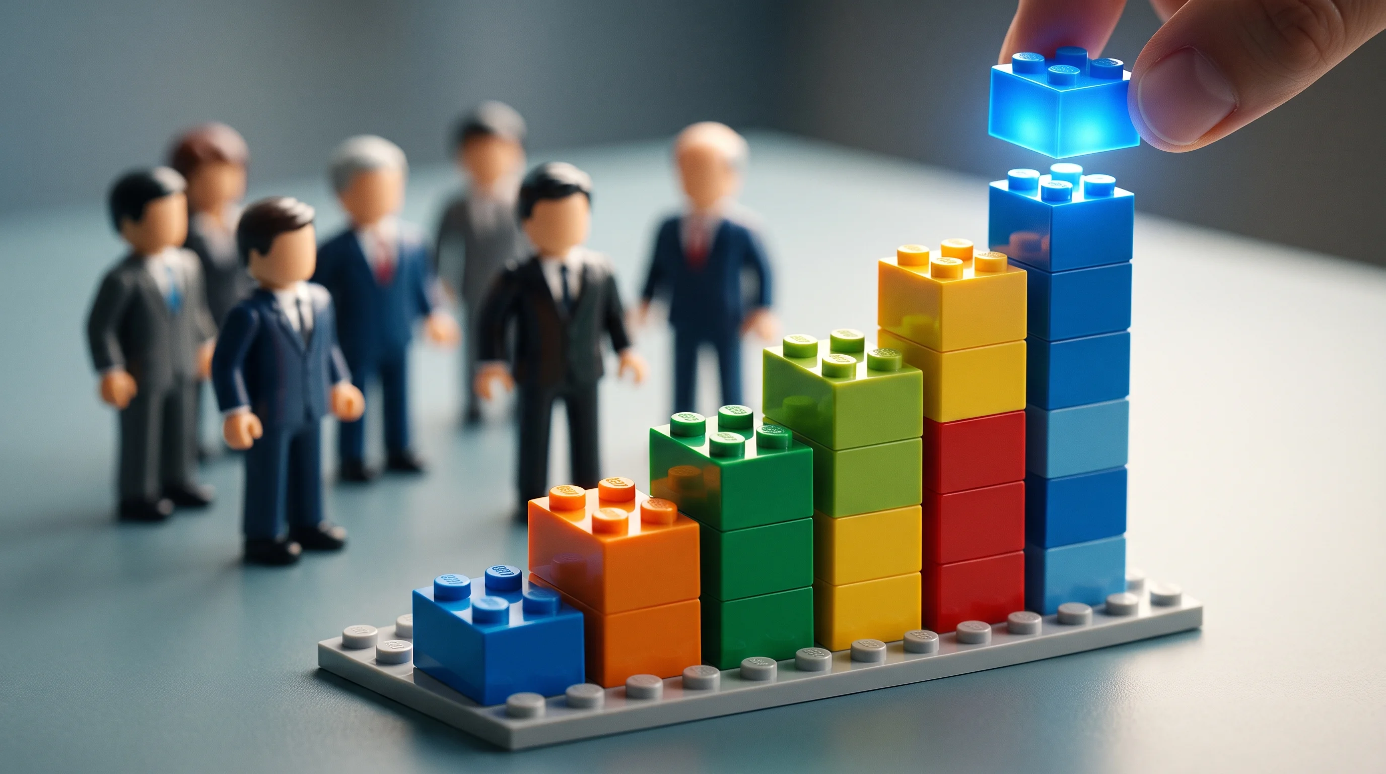 Digital illustration for article section "Strategic Backers Signal Broader Fintech Interest" in "Benford raises $5.7M to build tech-native audit firm" - A macro photography shot of a minimalist miniature scene representing strategic fintech investment, ...