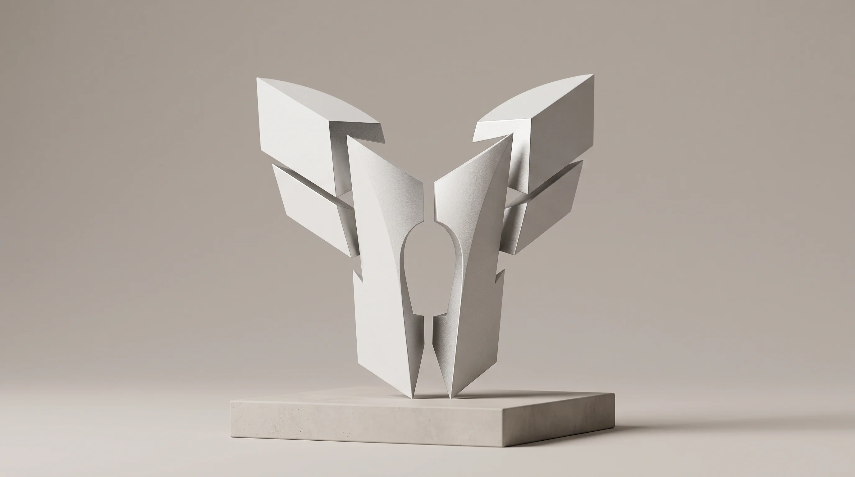 Digital illustration for article section "Content Section 3" in "Trident launches autonomous pentesting for multi-cloud" - A sleek, minimalist conceptual sculpture of an abstract three-pronged emblem representing the launch...