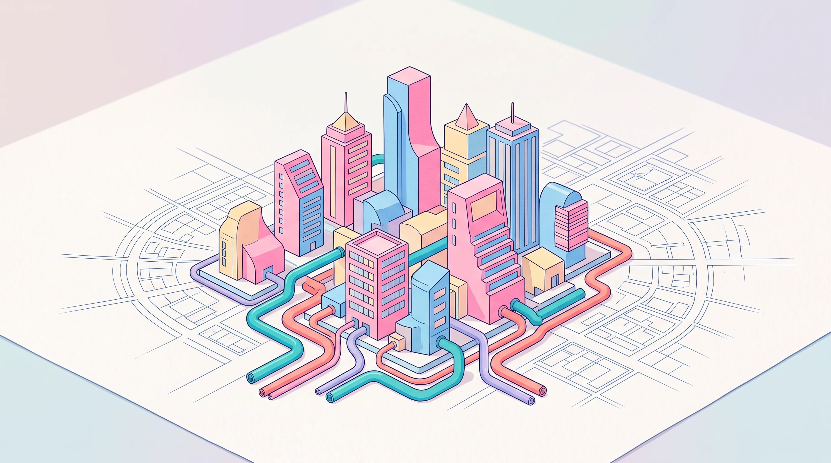 Digital illustration for article section "Content Section 3" in "SubVysion launches rovers to map utilities with cm accuracy" - A minimal and conceptual composition representing civil engineering, utility contracting, and insura...