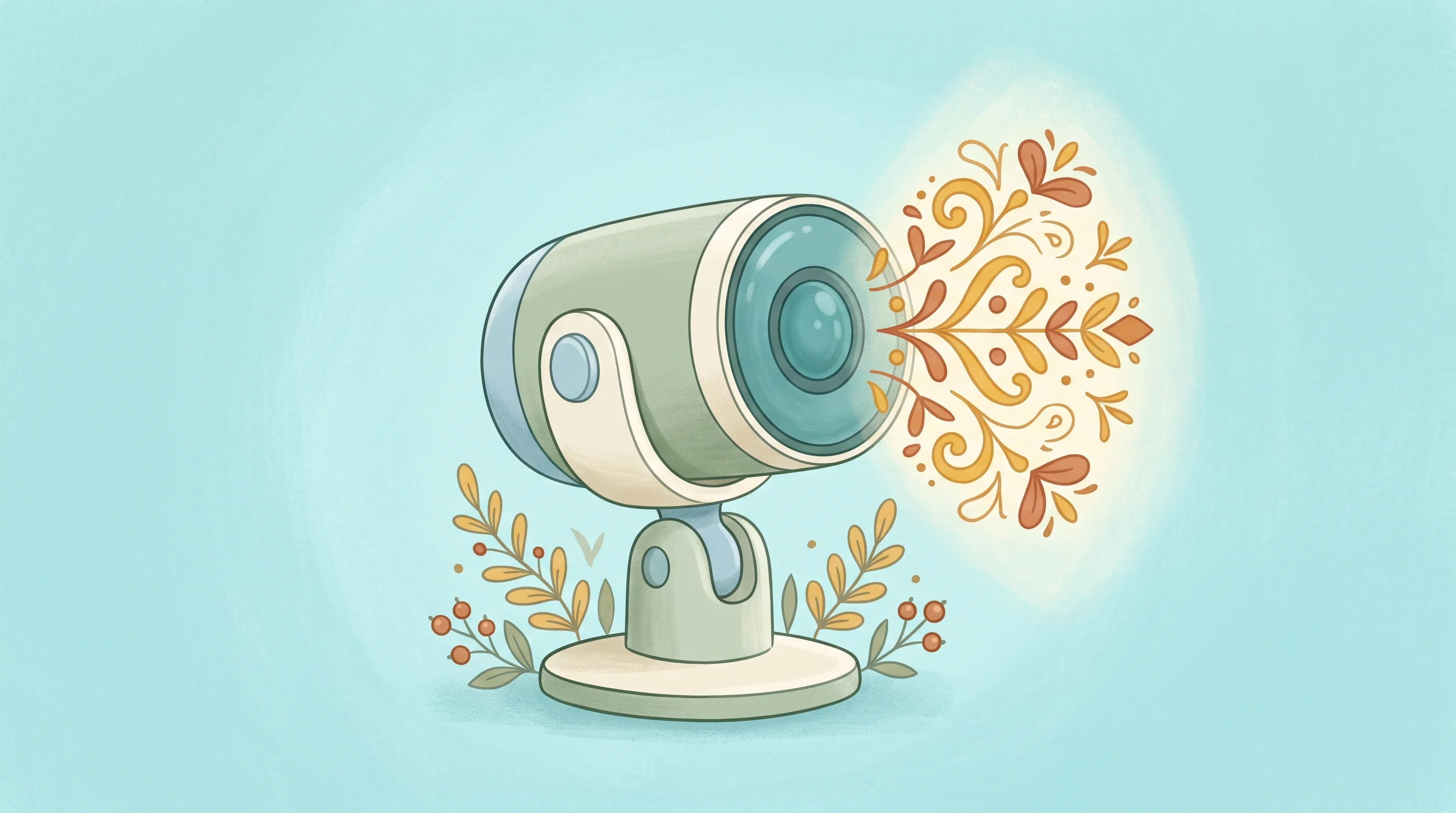 Digital illustration for article section "Edge Deployments Run on Watts, Not Kilowatts" in "VLM inference hits real-time as engines compete for fastest" - A sleek, modern security camera and robotics sensor serving as the central focal point, conceptually...