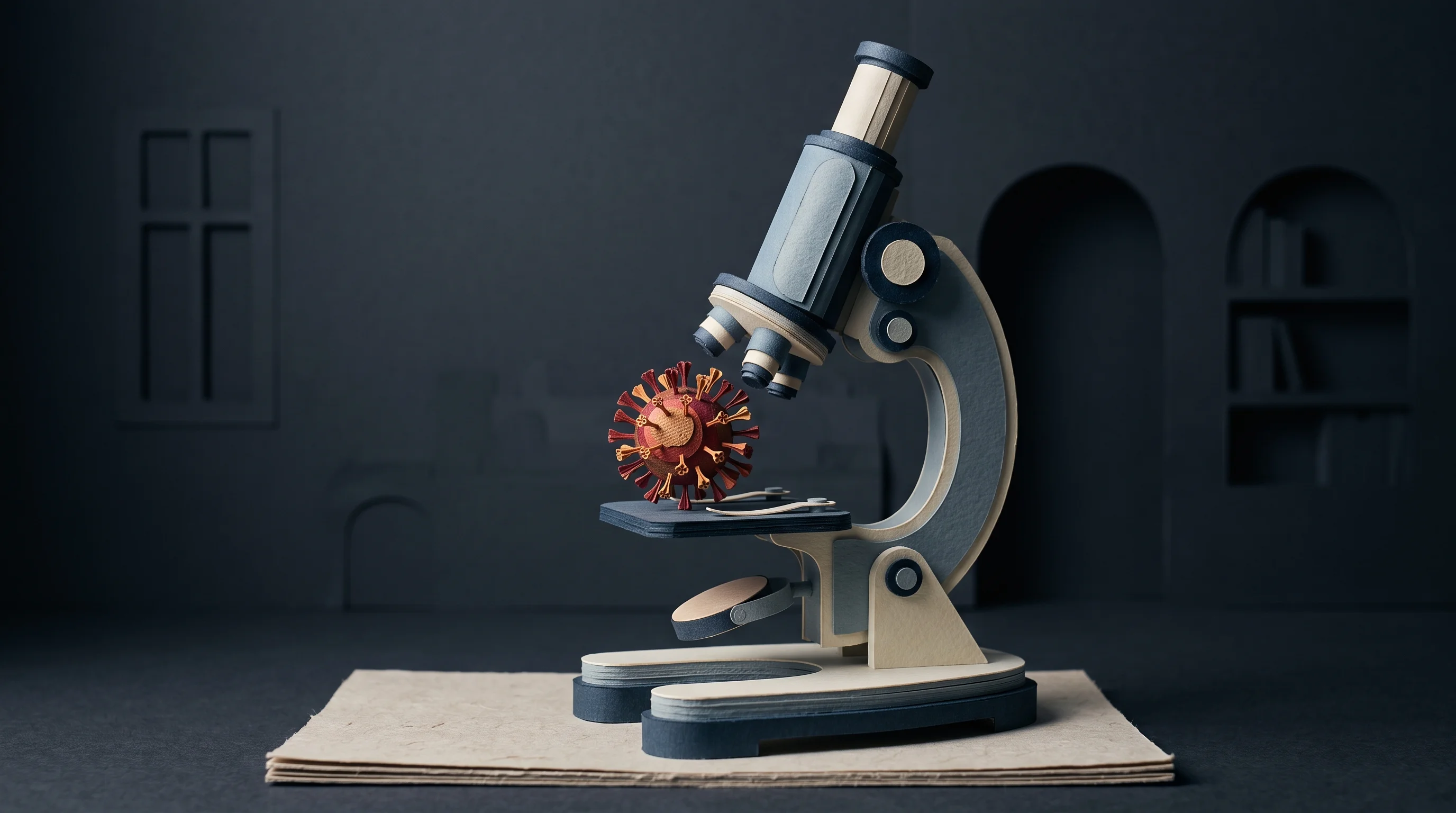 Digital illustration for article section "Content Section 3" in "VAXICAN raises $2.9M for AI-powered cancer vaccines" - A conceptual 3D papercraft diorama representing a medical university research spin-off, featuring a ...