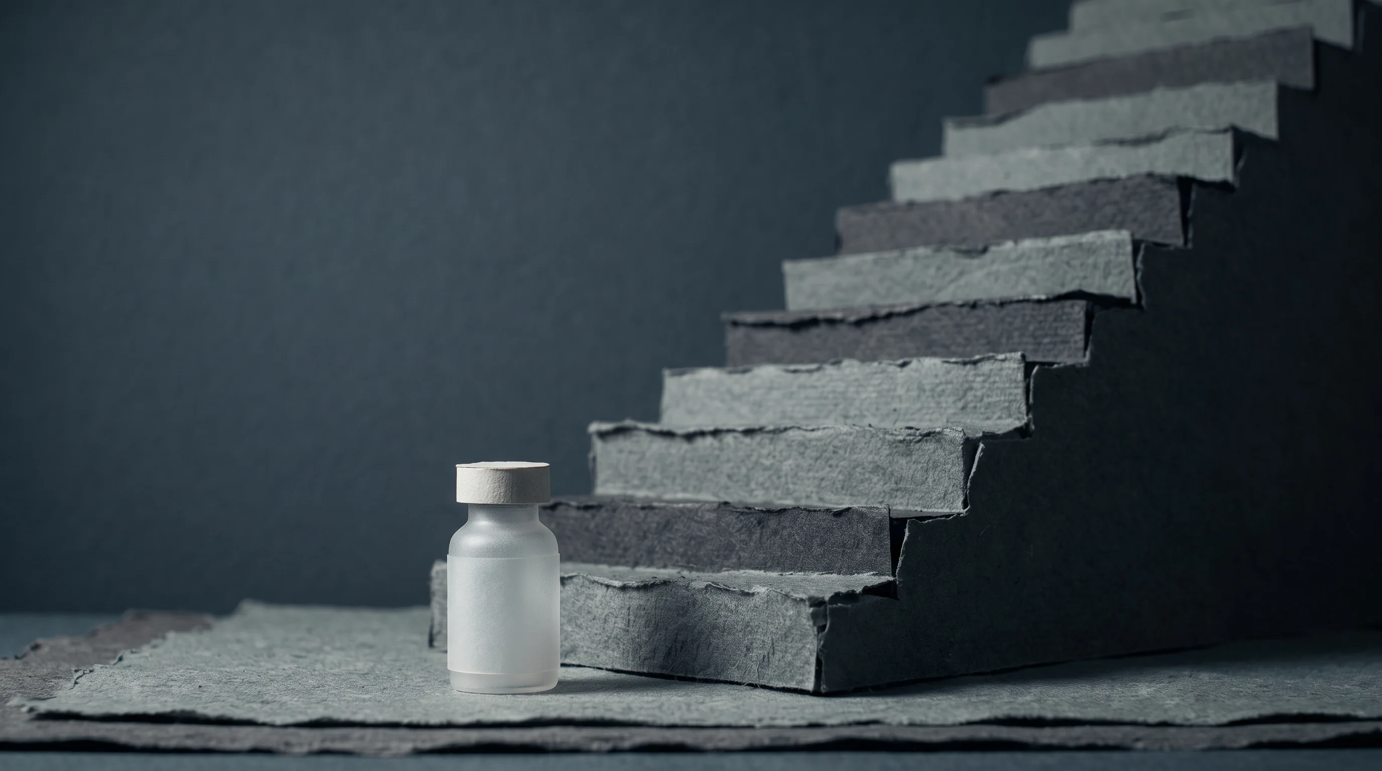 Digital illustration for article section "Content Section 5" in "VAXICAN raises $2.9M for AI-powered cancer vaccines" - A conceptual, minimalist composition featuring a single, stylized medical vial resting at the base o...
