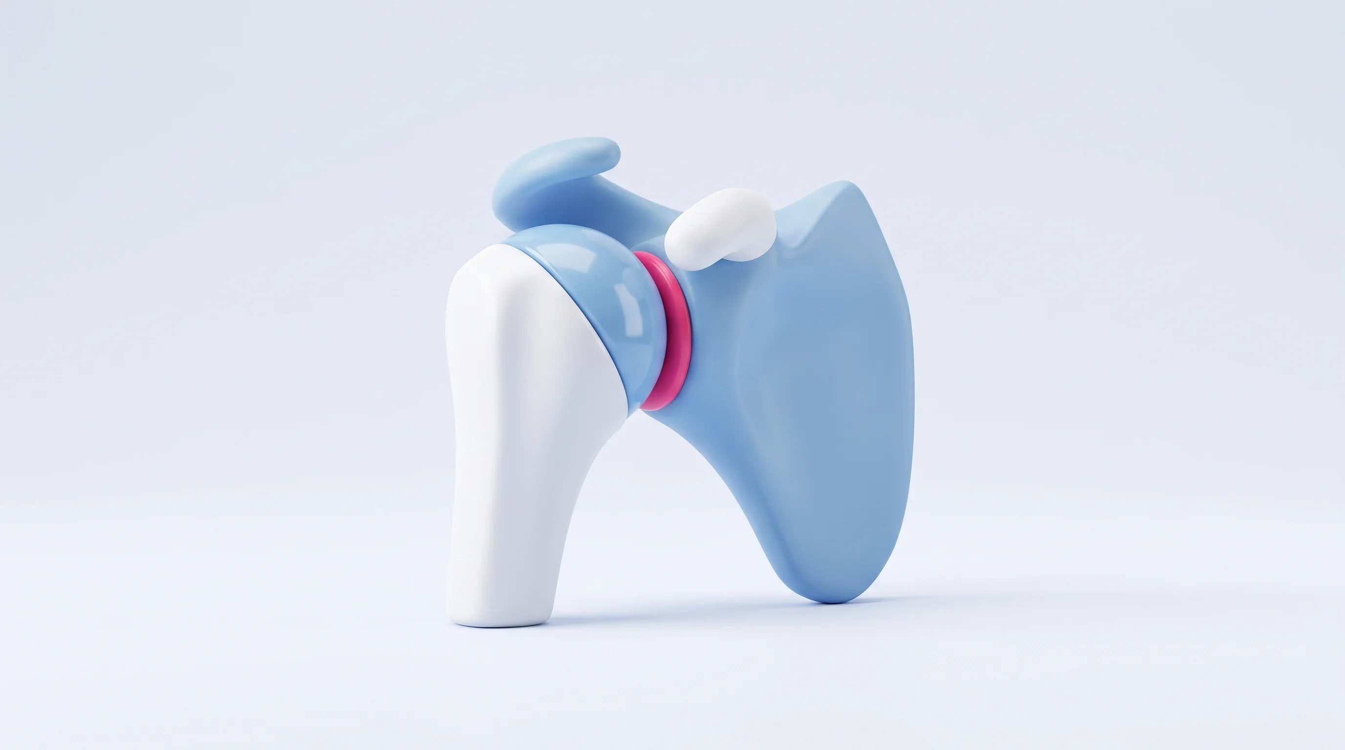 Digital illustration for article section "Catalyst Partnership Targets Cost and Speed" in "Redefine Surgery raises $10M to scale AI surgical training" - A sleek, minimalist 3D rendering of a stylized shoulder joint replacement device designed in a premi...