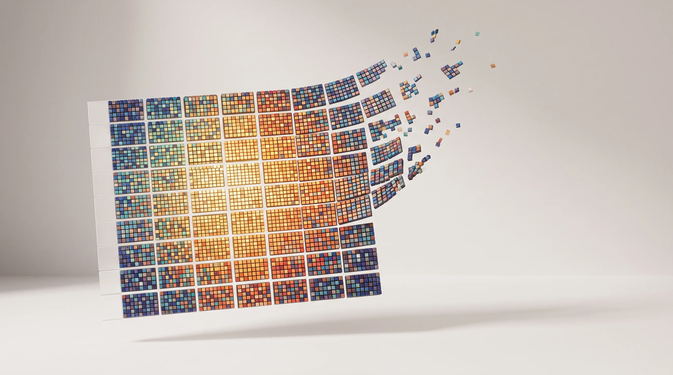 Digital illustration for article section "Content Section 2" in "Trebellar raises $18M to build AI for corporate real estate" - A conceptual, modern 3D composition representing the streamlining of data management and the massive...