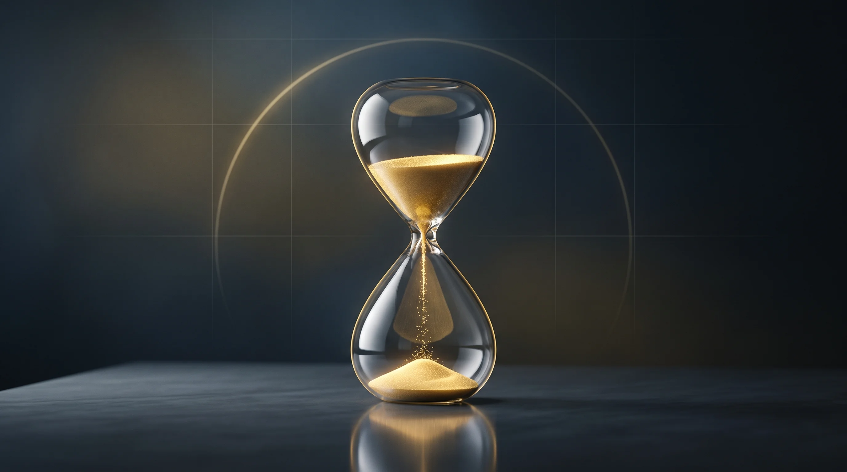 Digital illustration for article section "Content Section 5" in "Touchy launches AI assistant for iPhone with 1,000+ app actions" - A clean and minimalist conceptual image of a sleek, modern hourglass standing on a smooth, polished ...