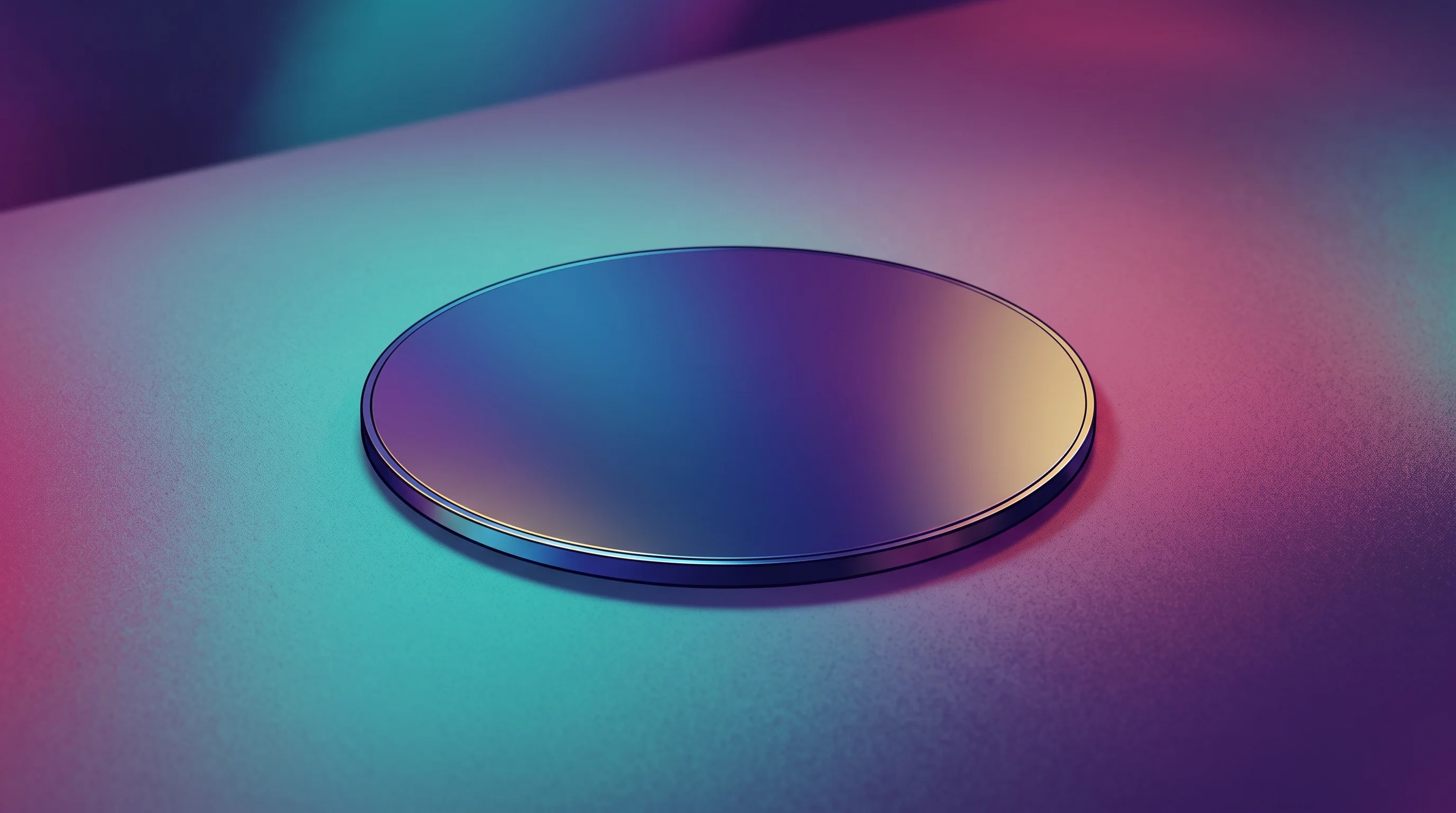 Digital illustration for article section "From Design to Silicon" in "Overlord Labs raises $7.3M for AI device battery chips" - A sleek, minimalist silicon wafer resting on a smooth, uncluttered surface, representing the success...