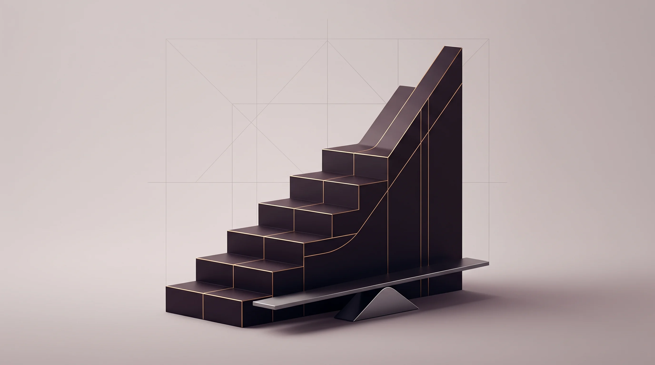 Digital illustration for article section "Economics, Such As They Are" in "Arivihan raises $10M to bring AI tutoring to rural India" - A clean, minimalist abstract composition featuring a central, elegant geometric step structure that ...