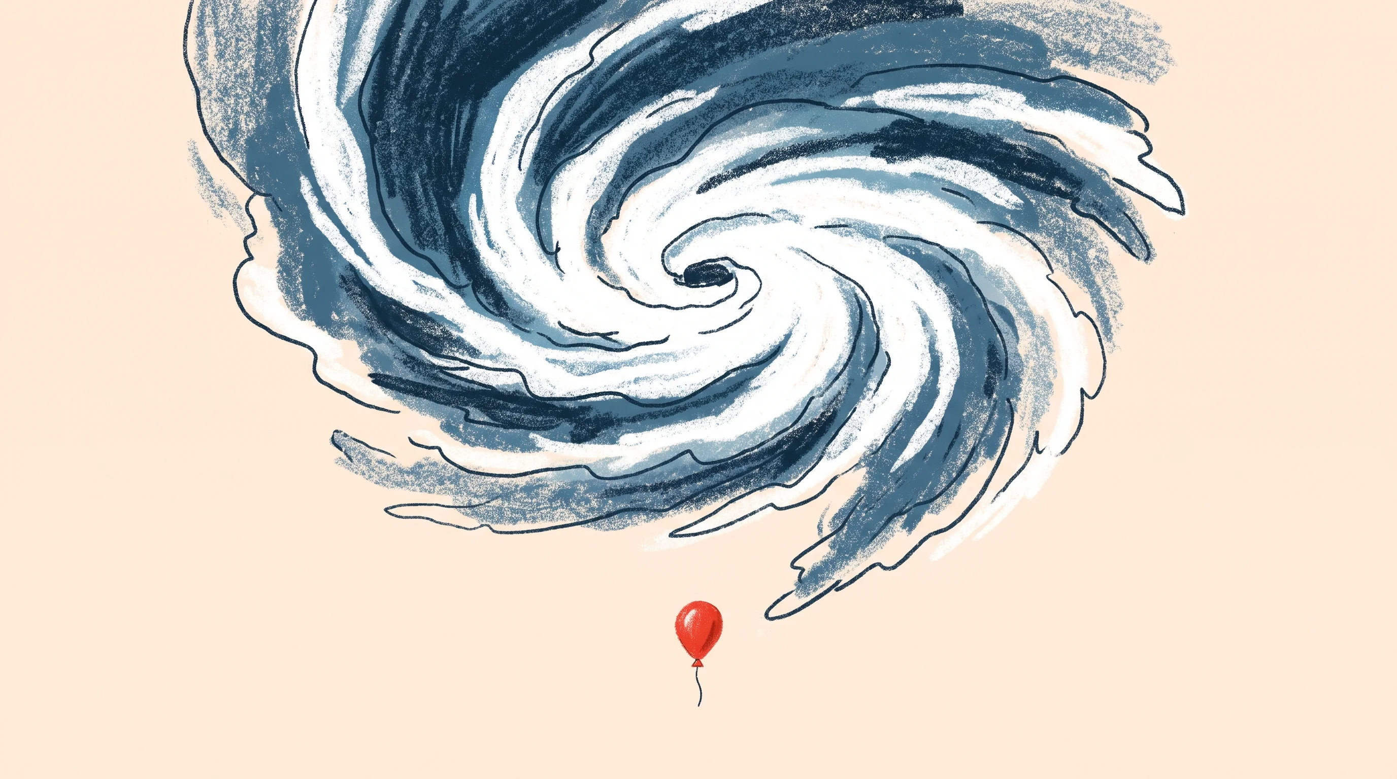 Digital illustration for article section "The Hurricane Problem" in "Meteoric launches drones to boost solar output by 30%" - A conceptual and minimalist illustration representing the immense scientific challenge of weather mo...