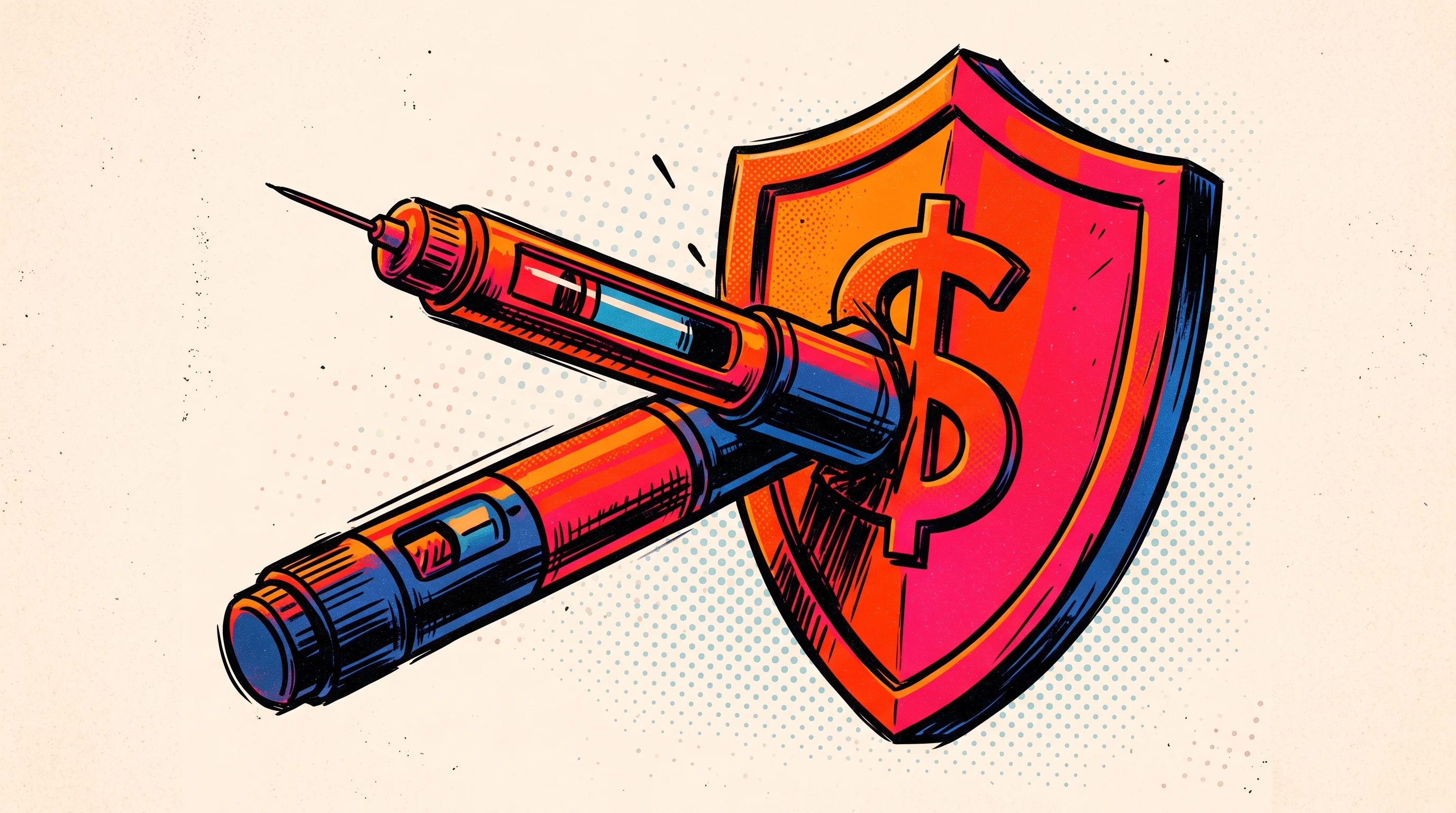 Digital illustration for article section "Payer Pushback Reshapes Coverage" in "WonderTx builds AI to replace injectable drugs with pills" - A minimalist and conceptual illustration representing healthcare economics and insurance payer pushb...
