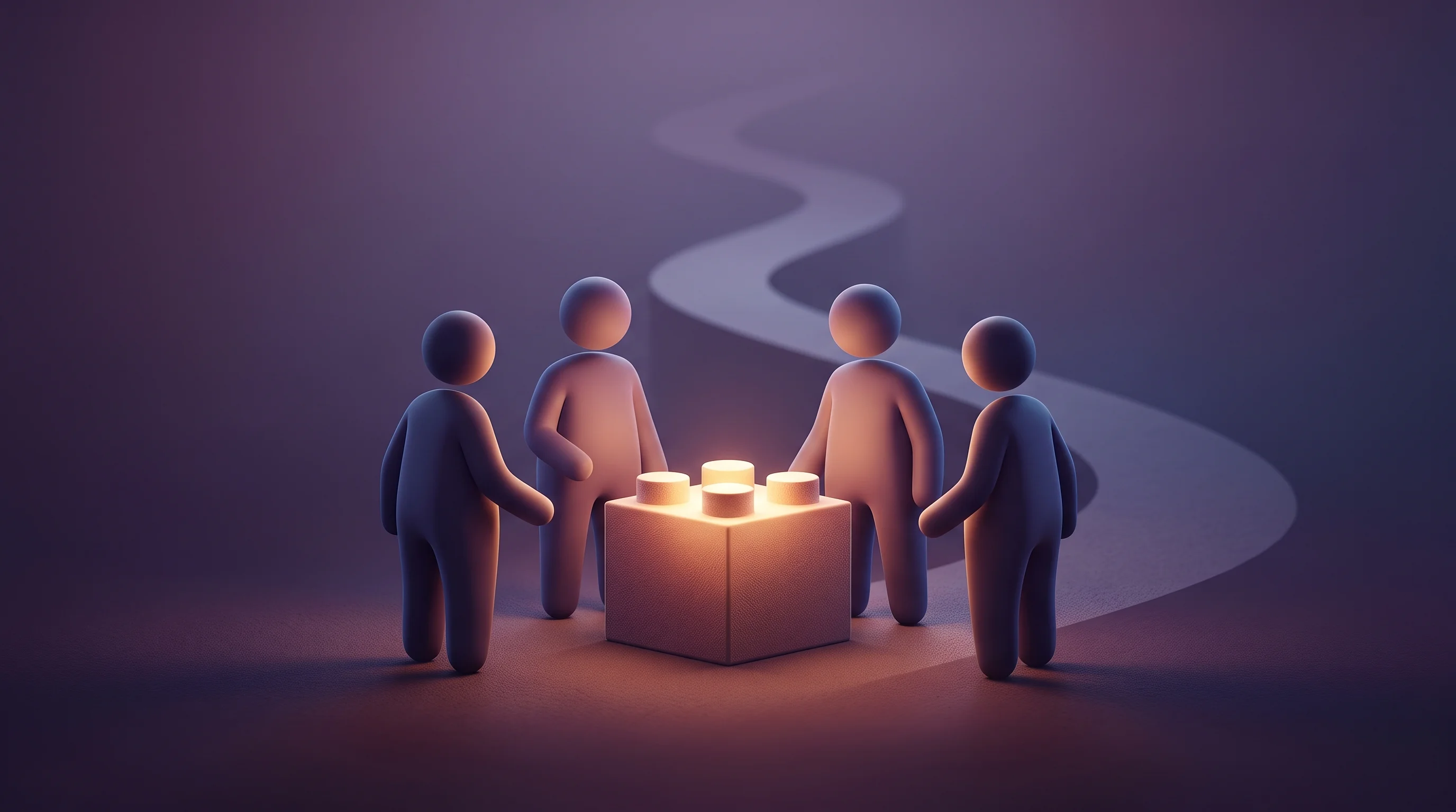 Digital illustration for article section "Content Section 3" in "Hamilton Labs raises $1.7M to tokenize Treasuries on Bitcoin" - A minimalist and conceptual digital illustration representing a small startup team navigating execut...